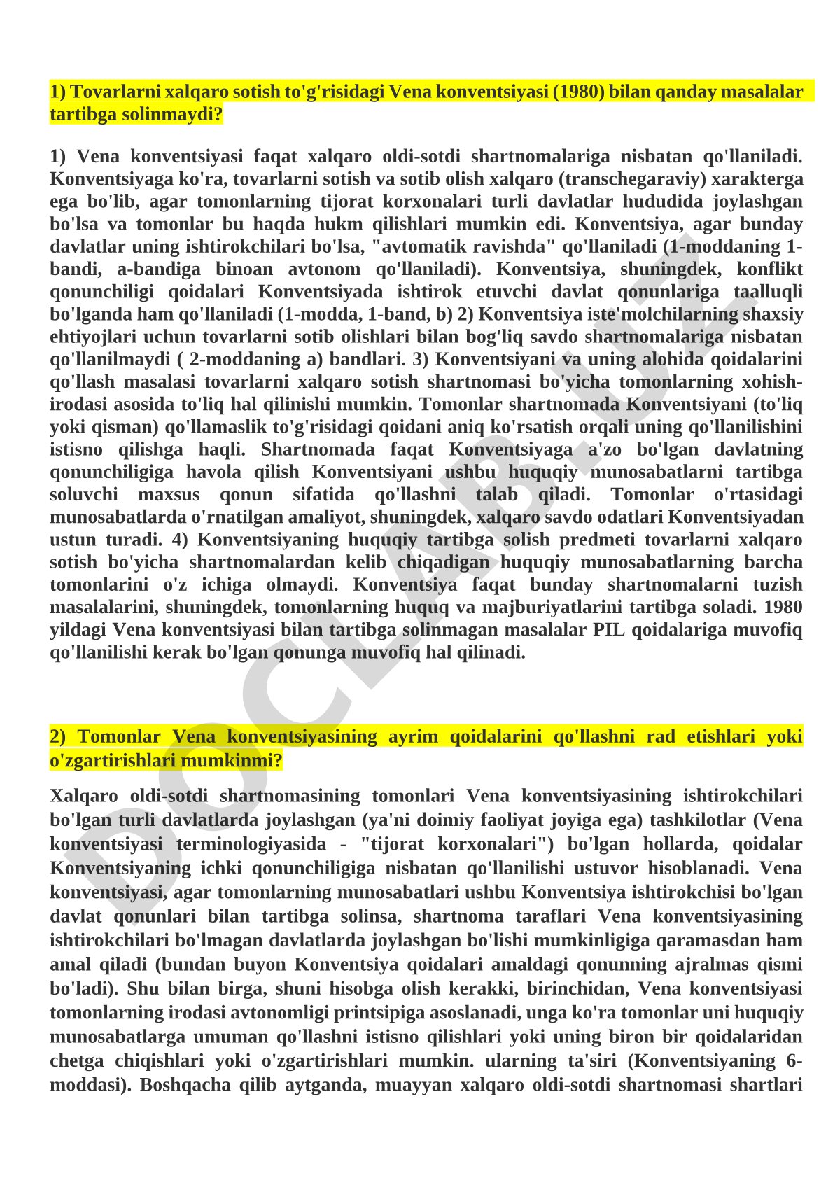 Vena konventsiyasi (1980) bilan tartibga solinmaydigan masalalar