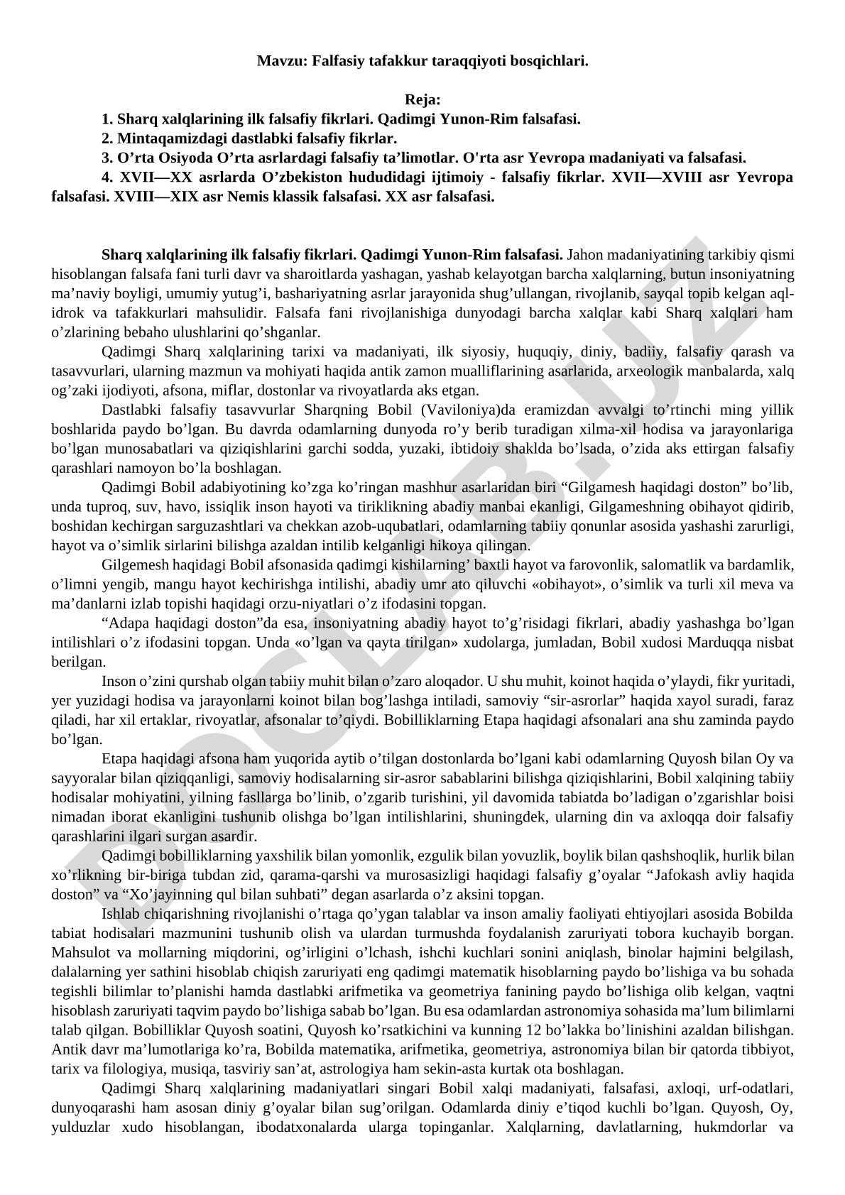 Falfasiy tafakkur taraqqiyoti bosqichlari