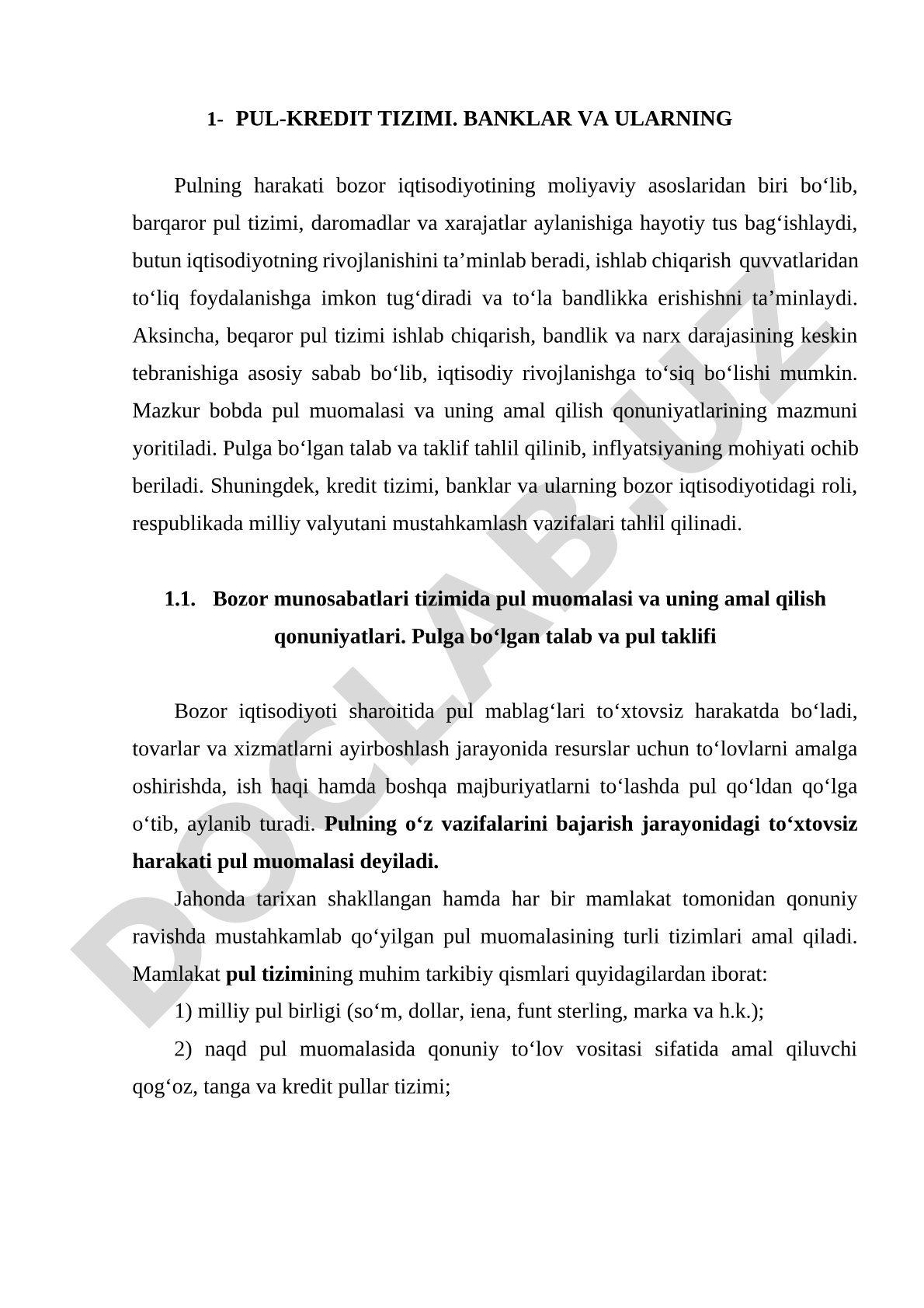 Pul-kredit tizimi. Banklar va ularning