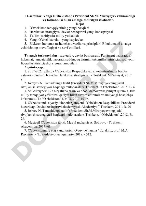 Yangi O‘zbekistonda Prezident Sh.M. Mirziyoyev rahnamoligi va tashabbusi bilan amalga oshirilgan islohotlar