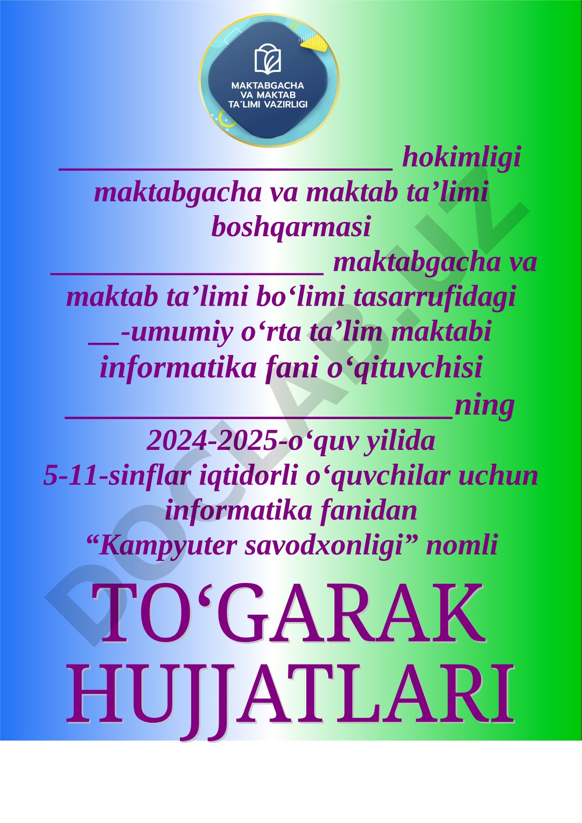 5-11-sinflar uchun kompyuter savodxonligi to'garagi