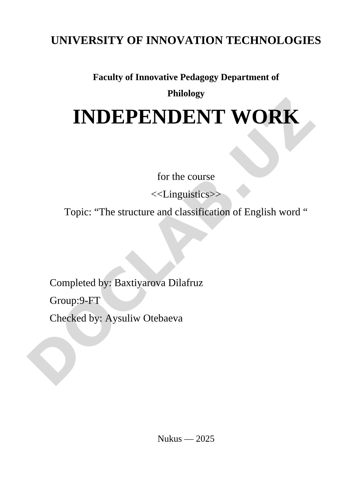The structure and classification of English word