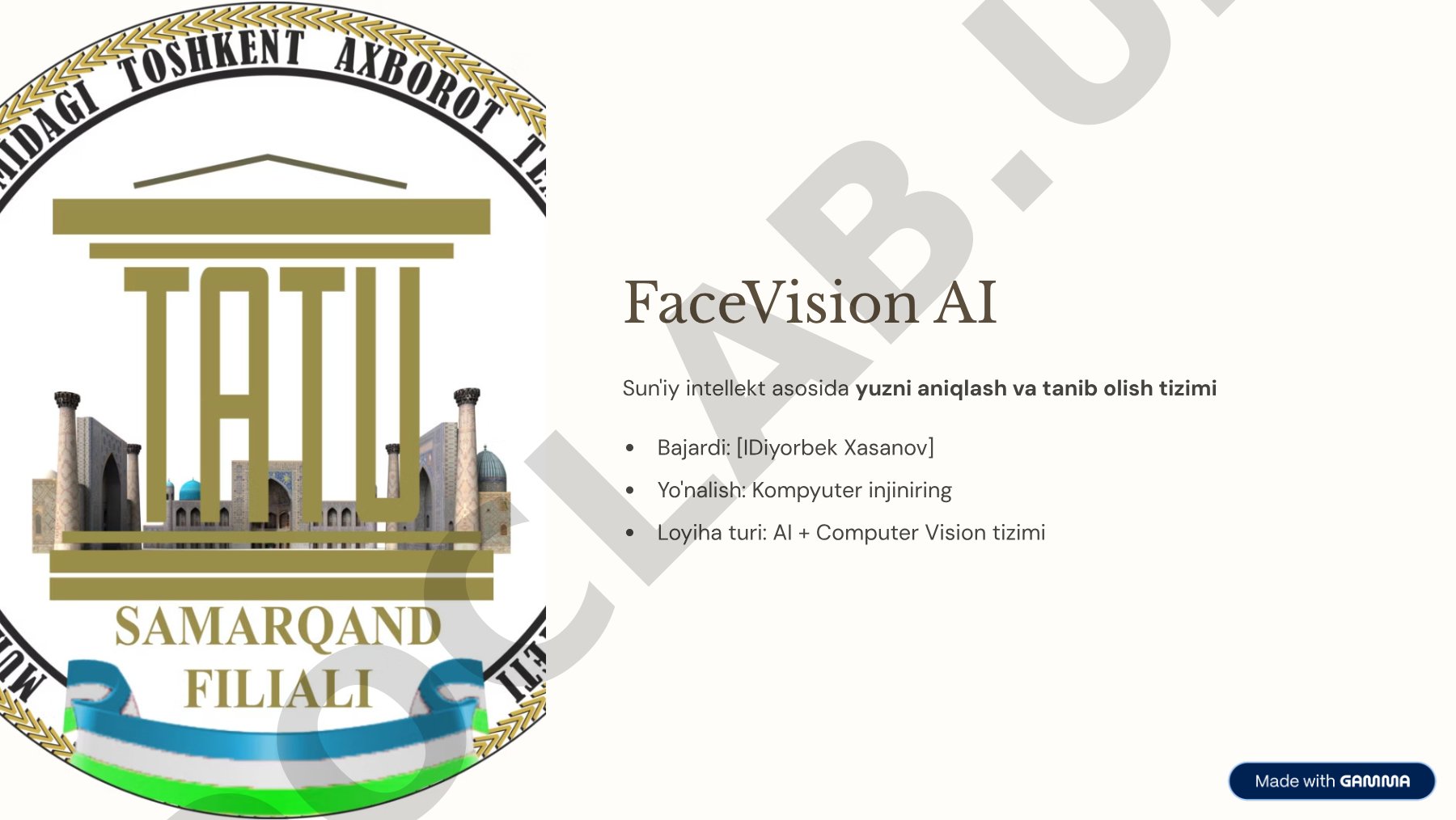 FaceVision AI yuzni aniqlash va tanib olish tizimi