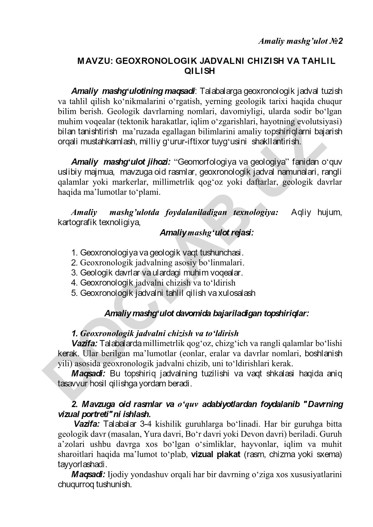 Geoxronologik jadvalni chizish va tahlil qilish