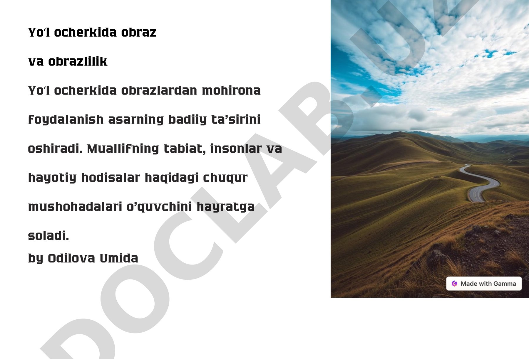 Yo'l ocherkida obraz va obrazlilik