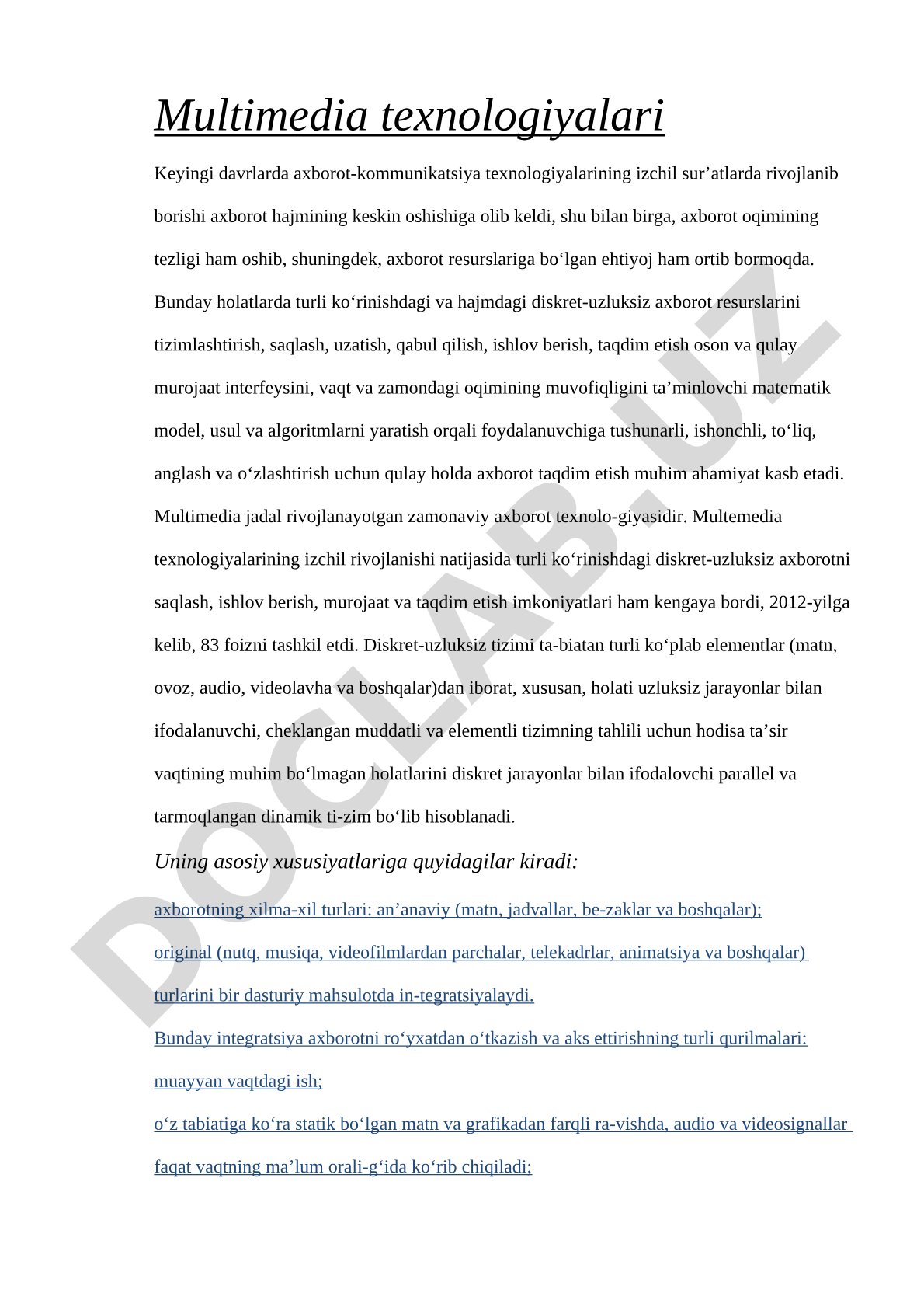 Multimedia texnologiyalarining rivojlanishi va axborot resurslari