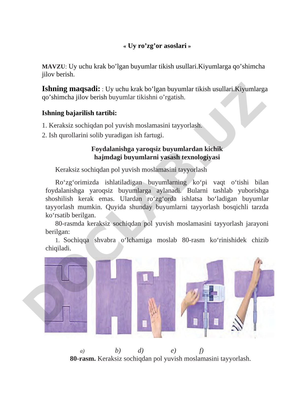Uy uchun kerak bo'lgan buyumlar tikish usullari