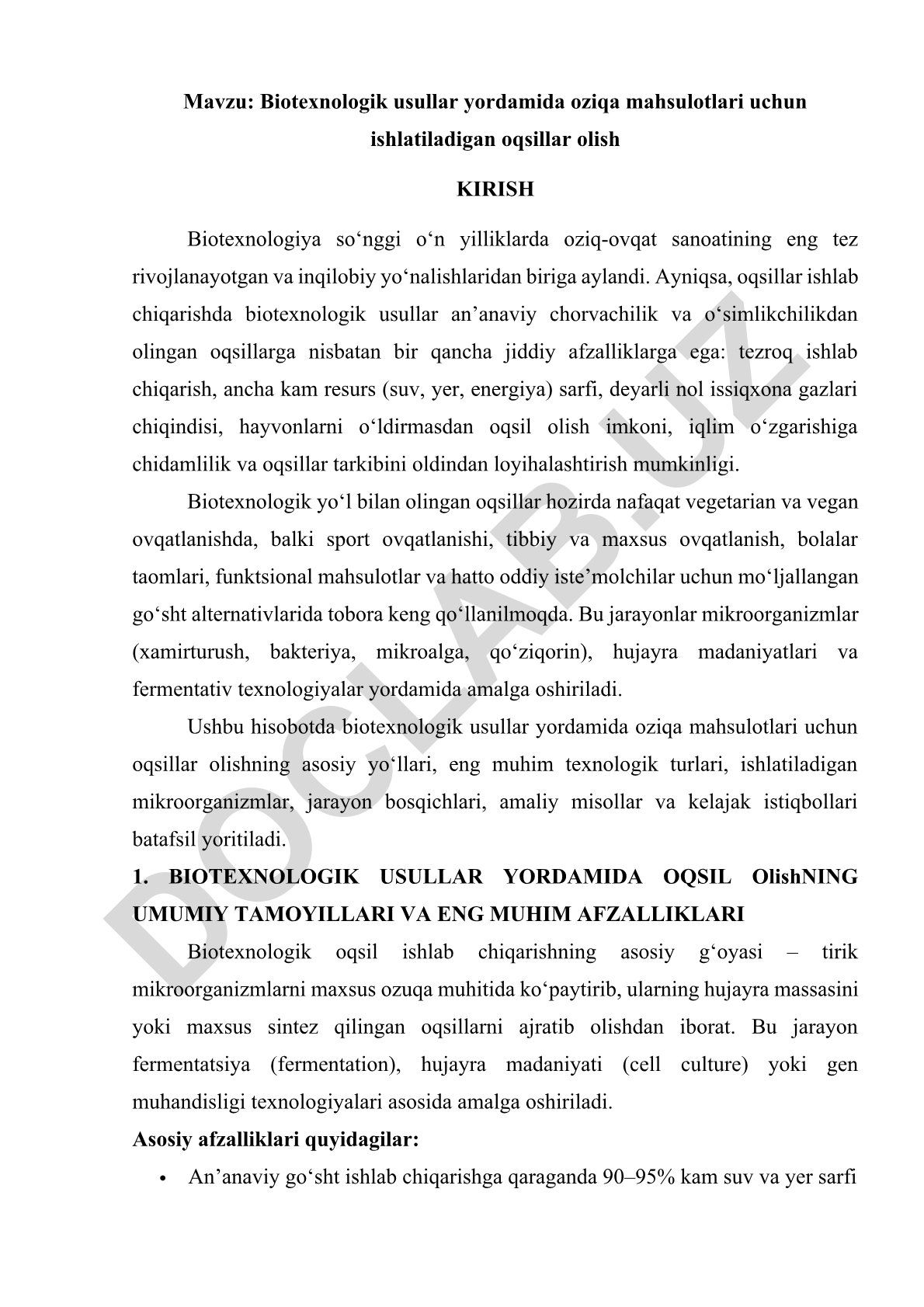 Biotexnologik usullar yordamida oziqa mahsulotlari uchun ishlatiladigan oqsillar olish
