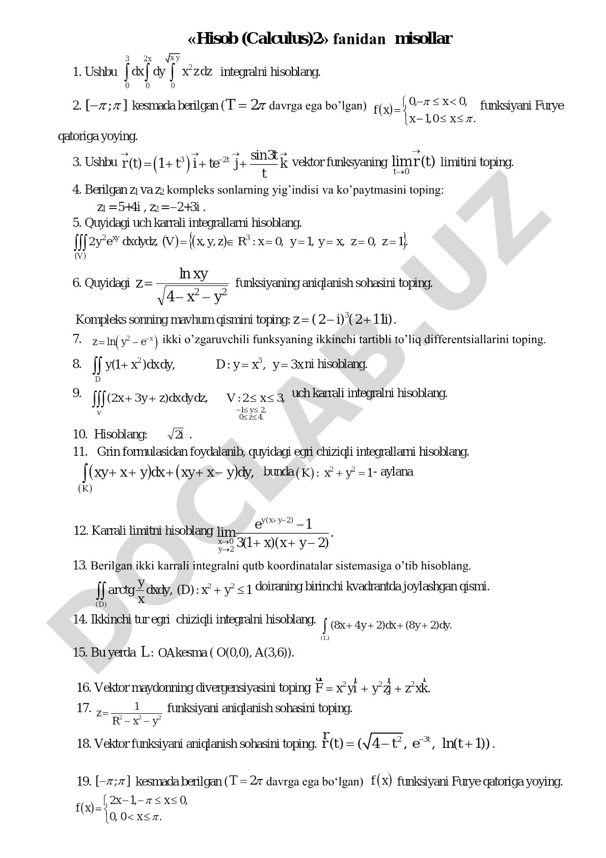 «Hisob (Calculus)2» fanidan misollar