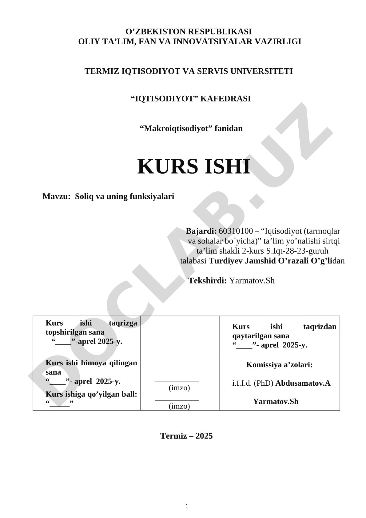 Soliq va uning funksiyalari