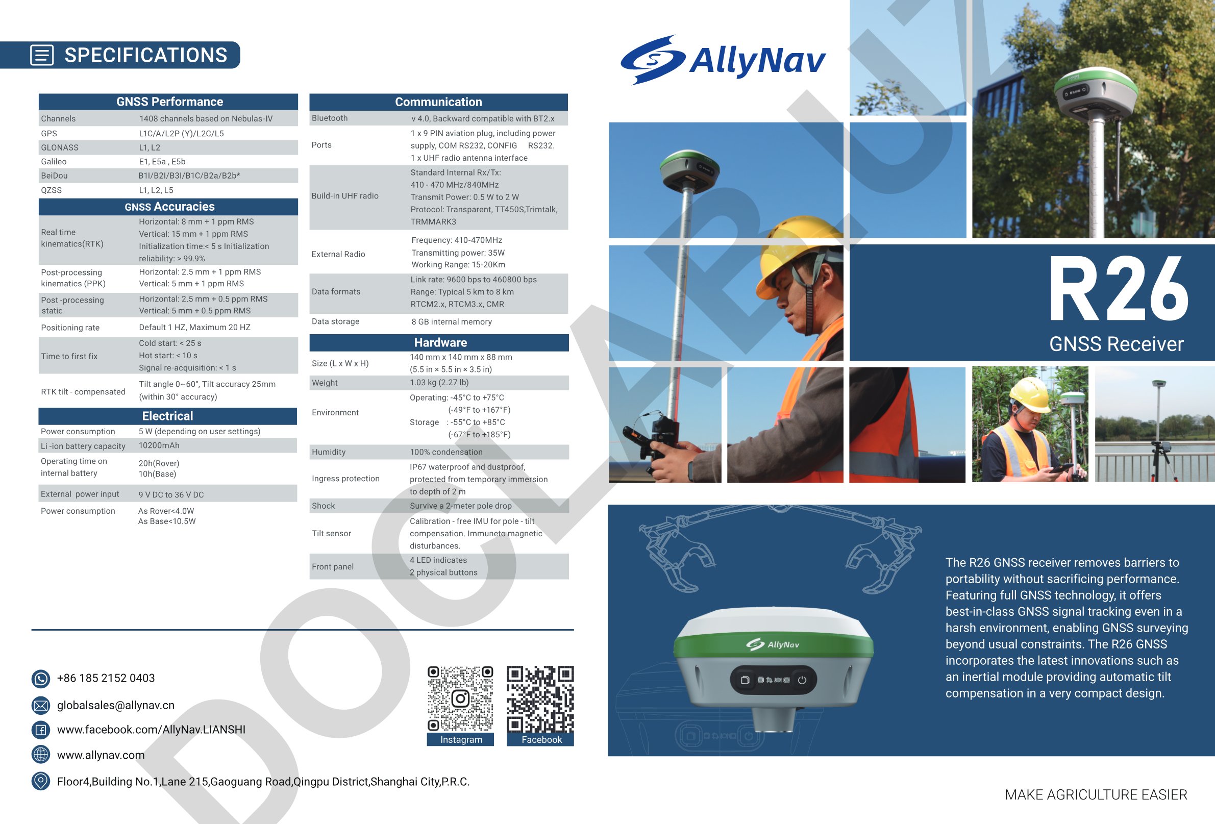 GNSS qabul qilgich texnik xususiyatlari