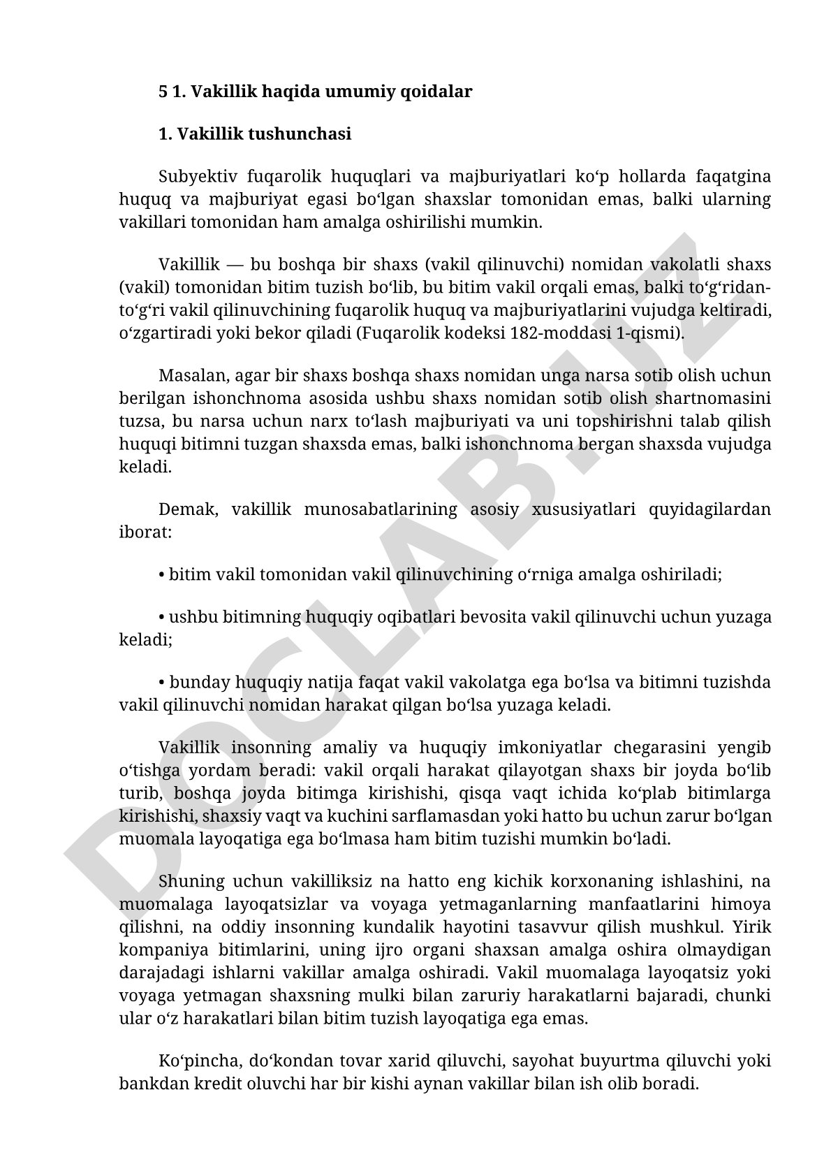 Vakillik haqida umumiy qoidalar