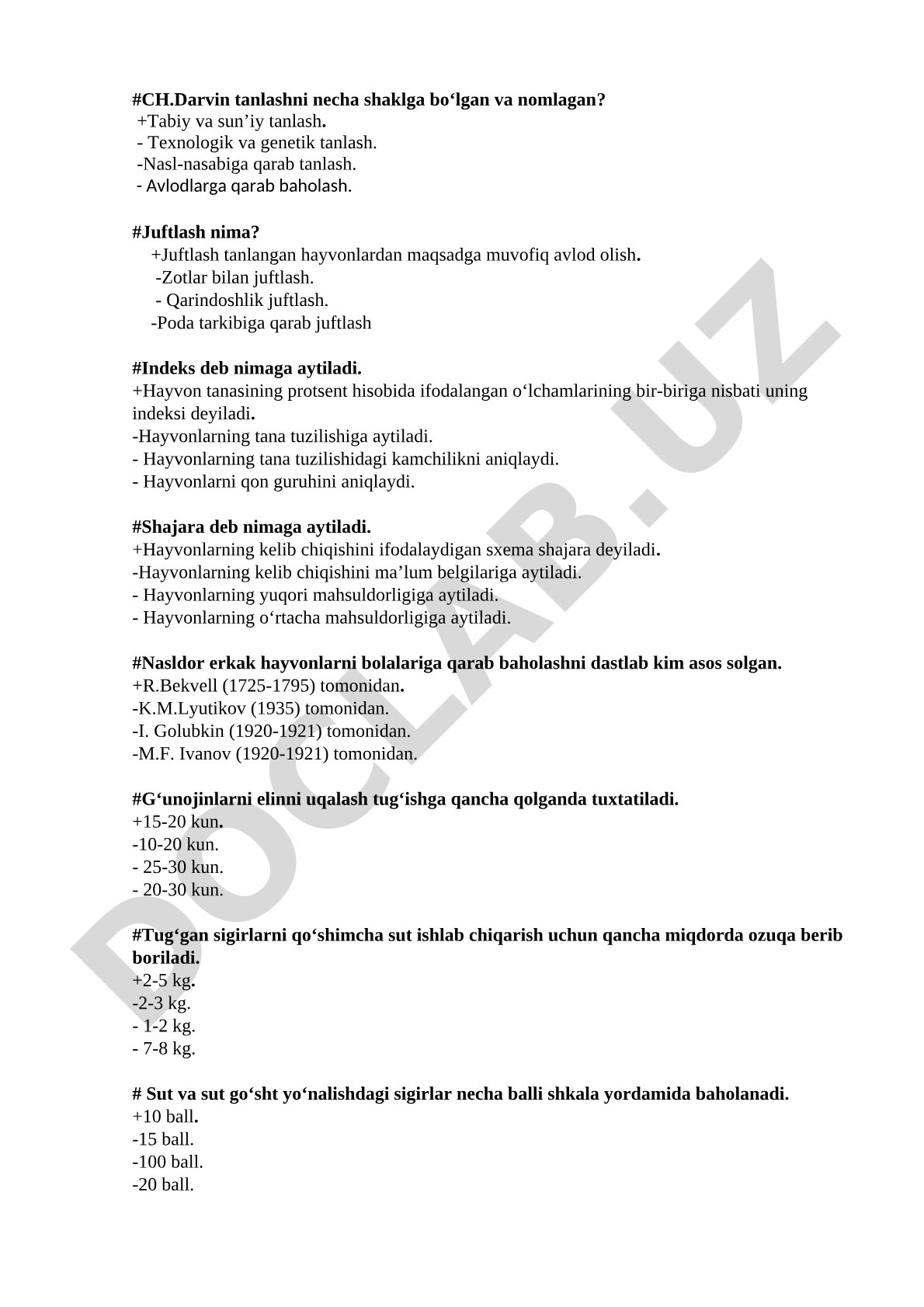 Tanlash va juftlash bo'yicha test savollari