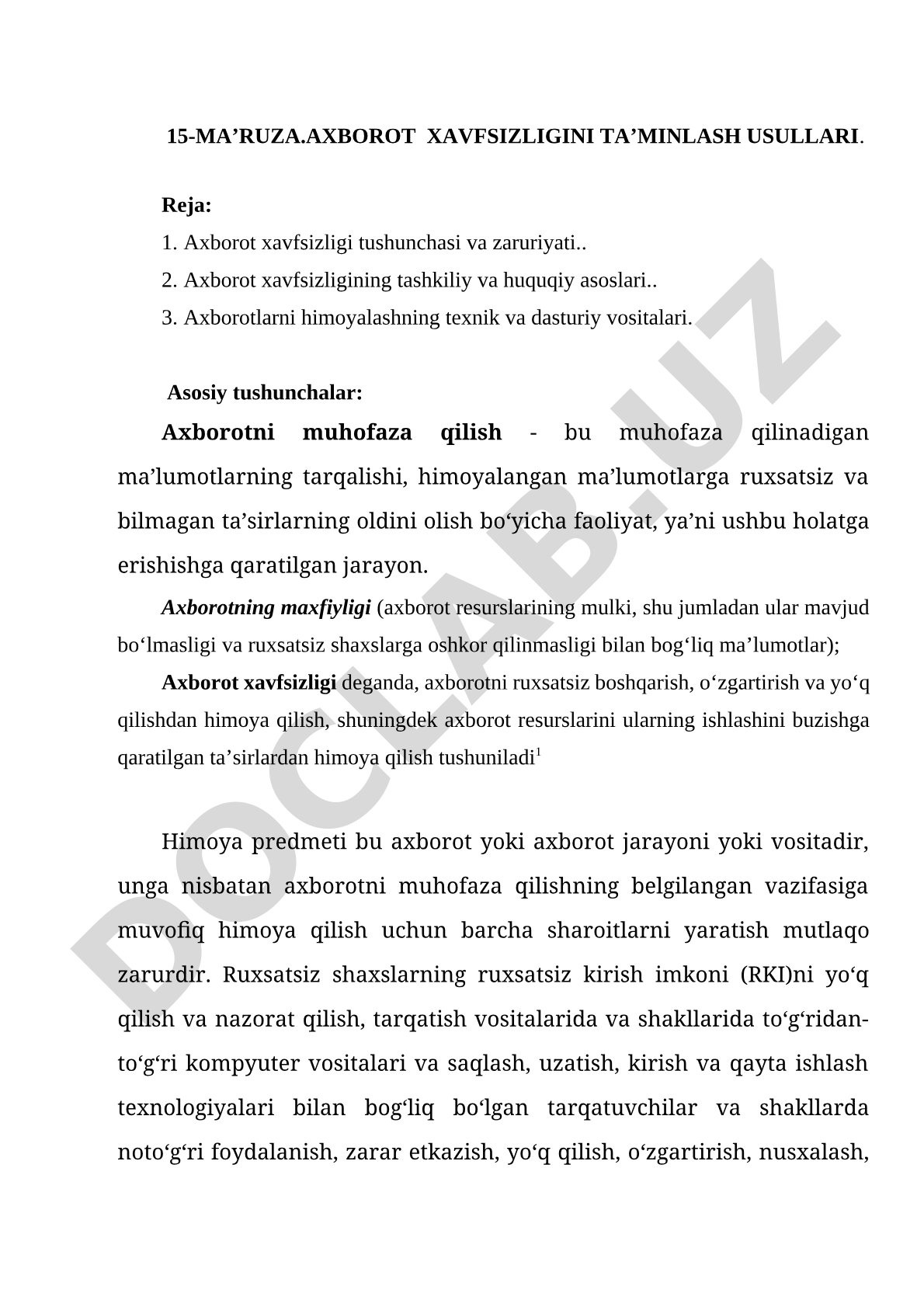 Axborot xavfsizligini ta'minlash usullari