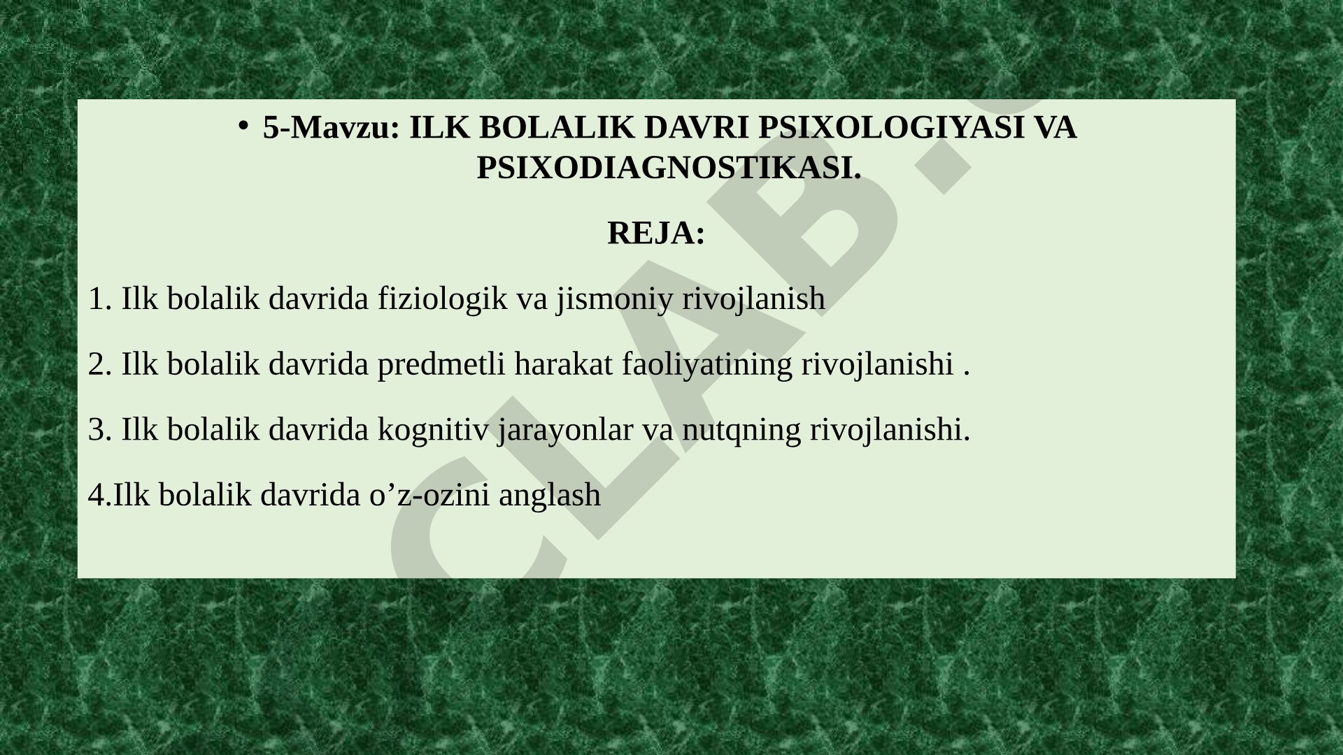 Ilk bolalik davri psixologiyasi va psixodiagnostikasi