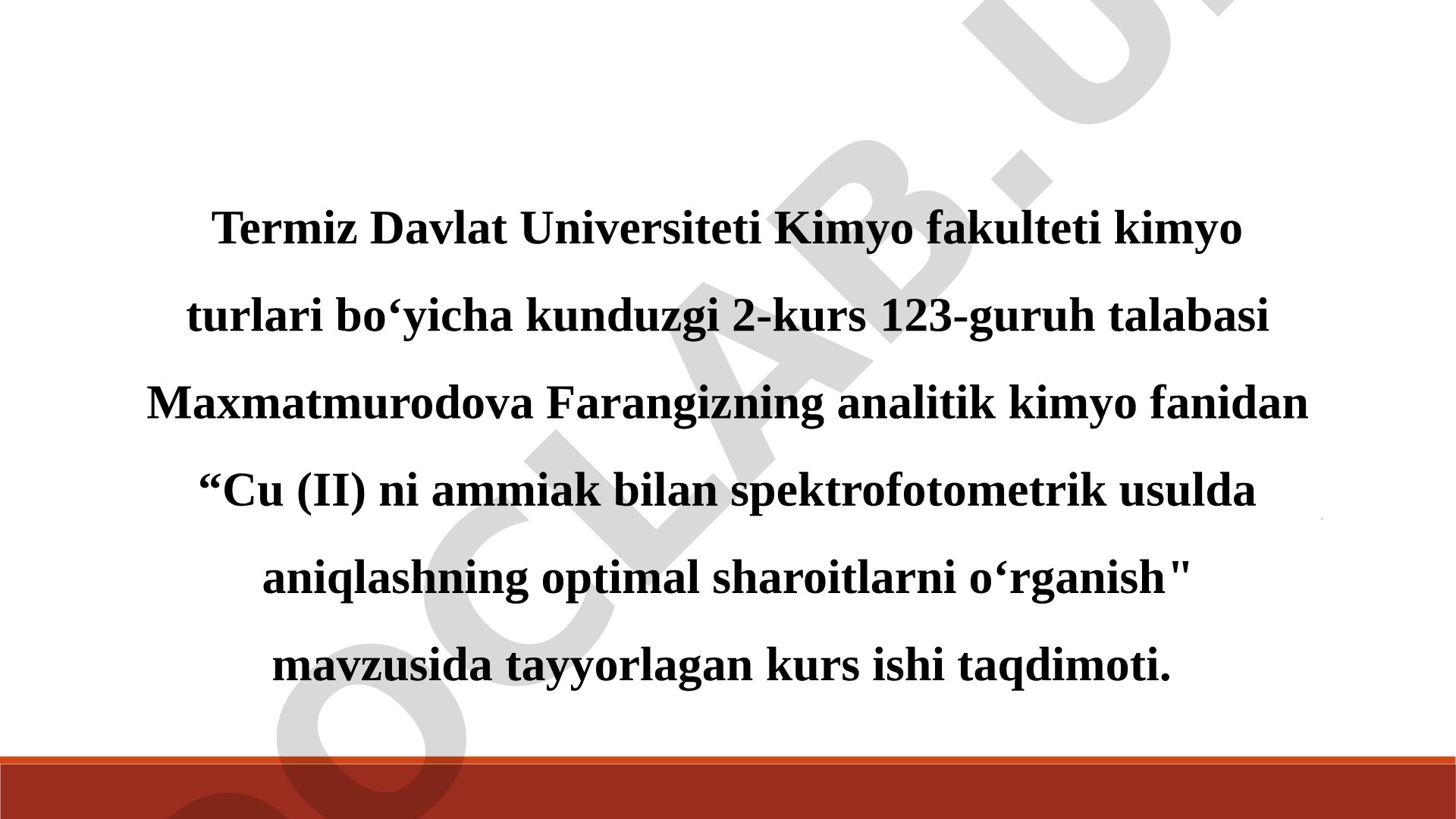 Cu (II) ni ammiak bilan spektrofotometrik usulda aniqlashning optimal sharoitlarni o‘rganish