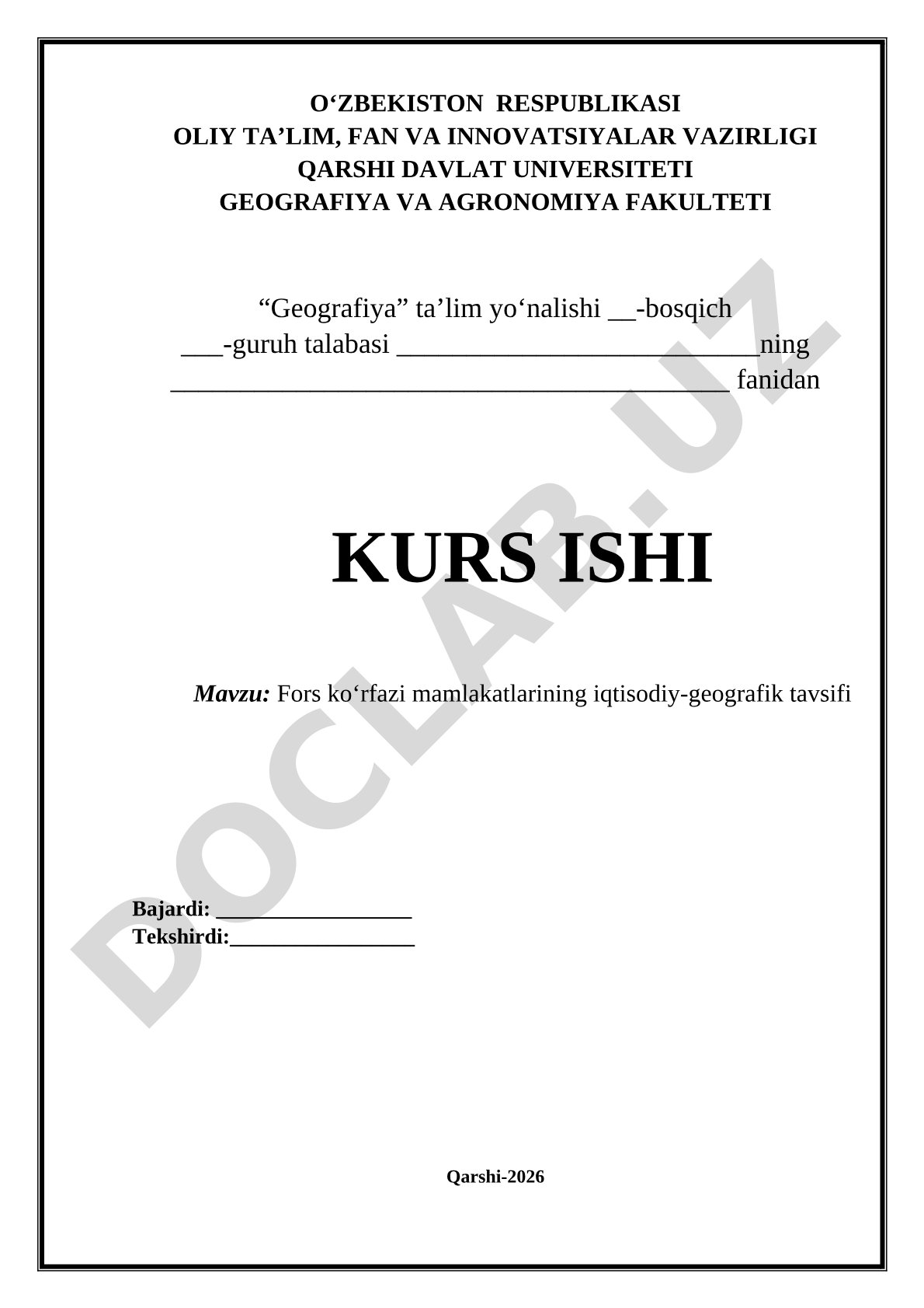 Fors ko‘rfazi mamlakatlarining iqtisodiy-geografik tavsifi