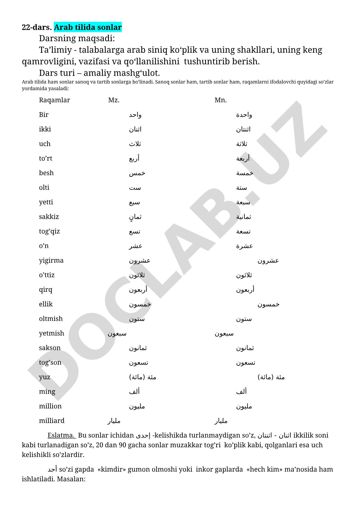 Arab tilida sonlar