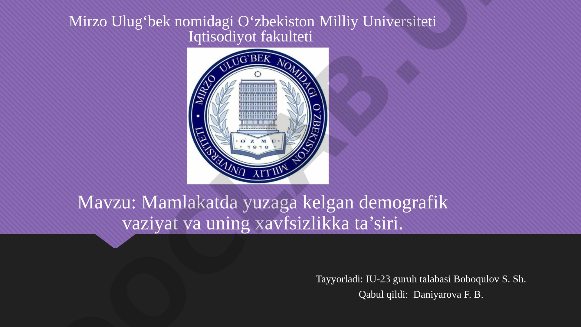 Mamlakatda yuzaga kelgan demografik vaziyat va uning xavfsizlikka ta’siri