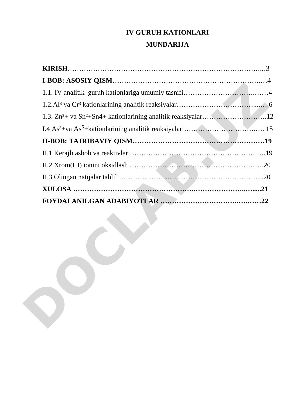 IV guruh kationlari