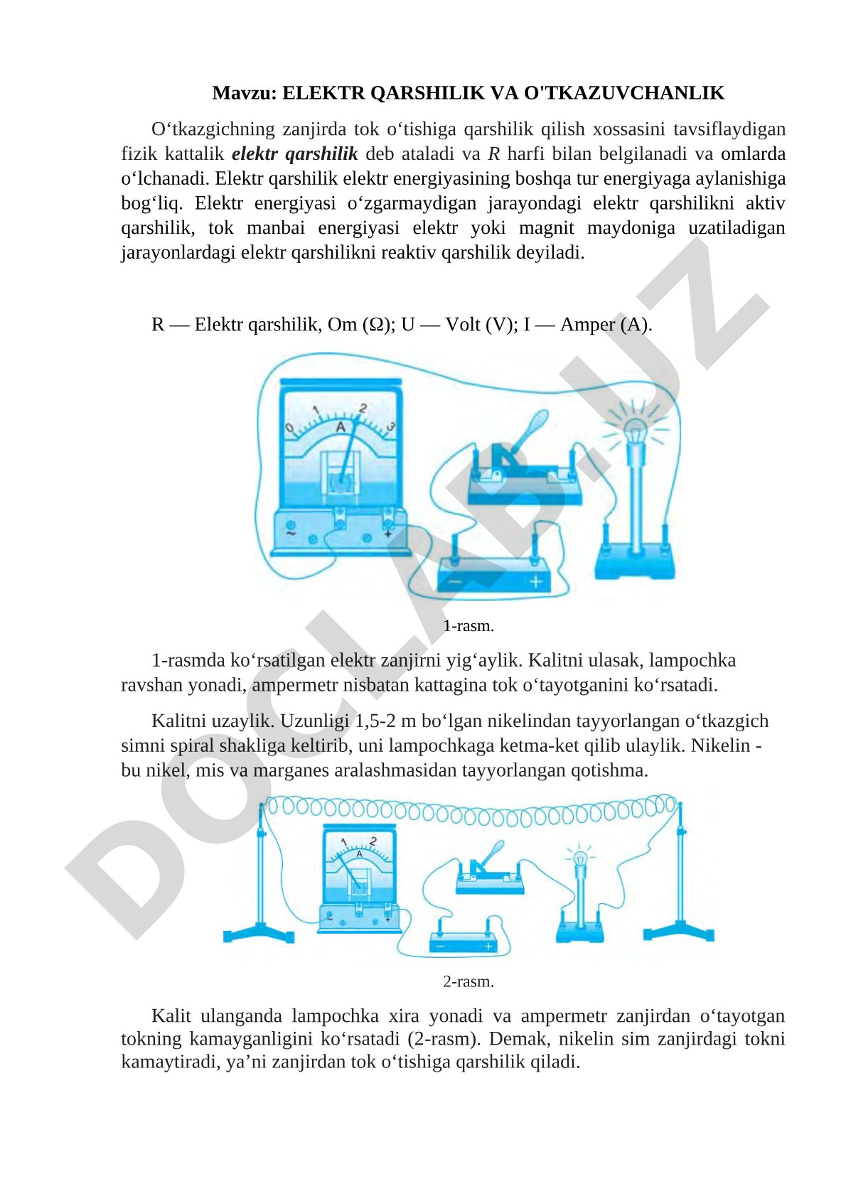 ELEKTR QARSHILIK VA O'TKAZUVCHANLIK