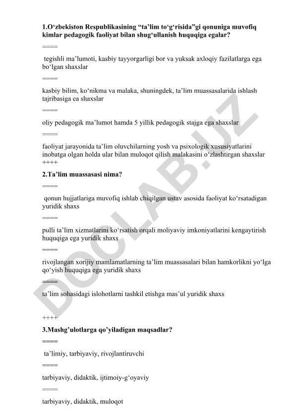Pedagogik faoliyat huquqlari va ta'lim muassasalari