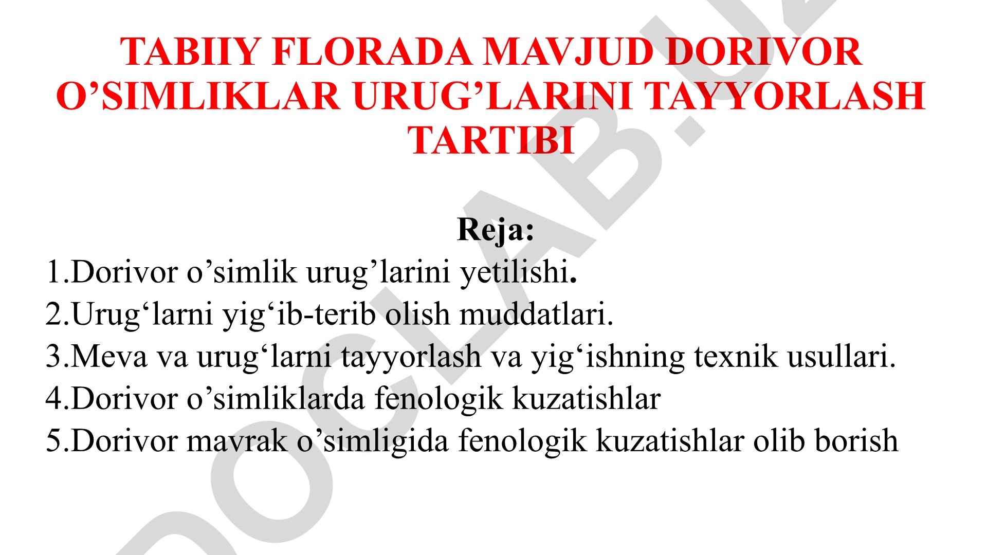 Tabiiy florada dorivor o'simliklar urug'larini tayyorlash tartibi