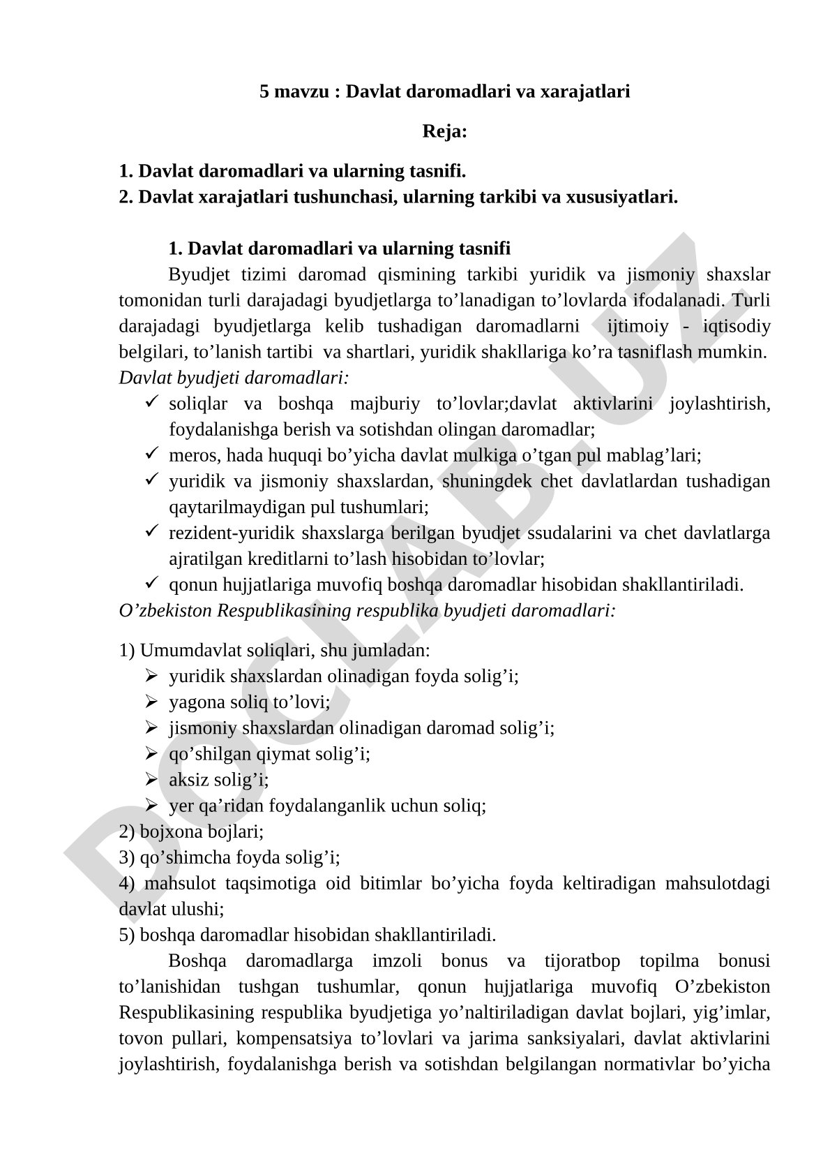Davlat daromadlari va xarajatlari