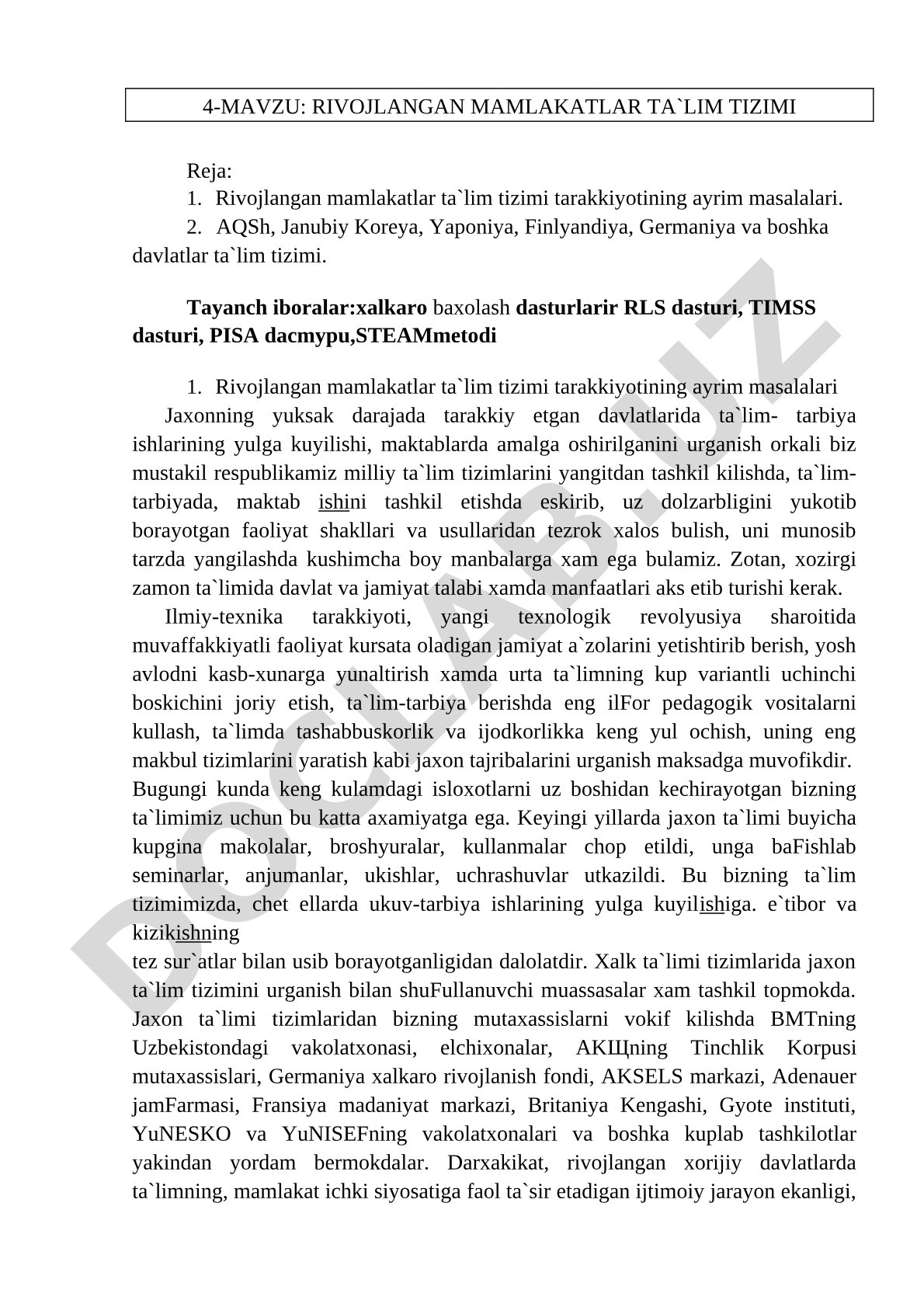 Rivojlangan mamlakatlar ta'lim tizimi