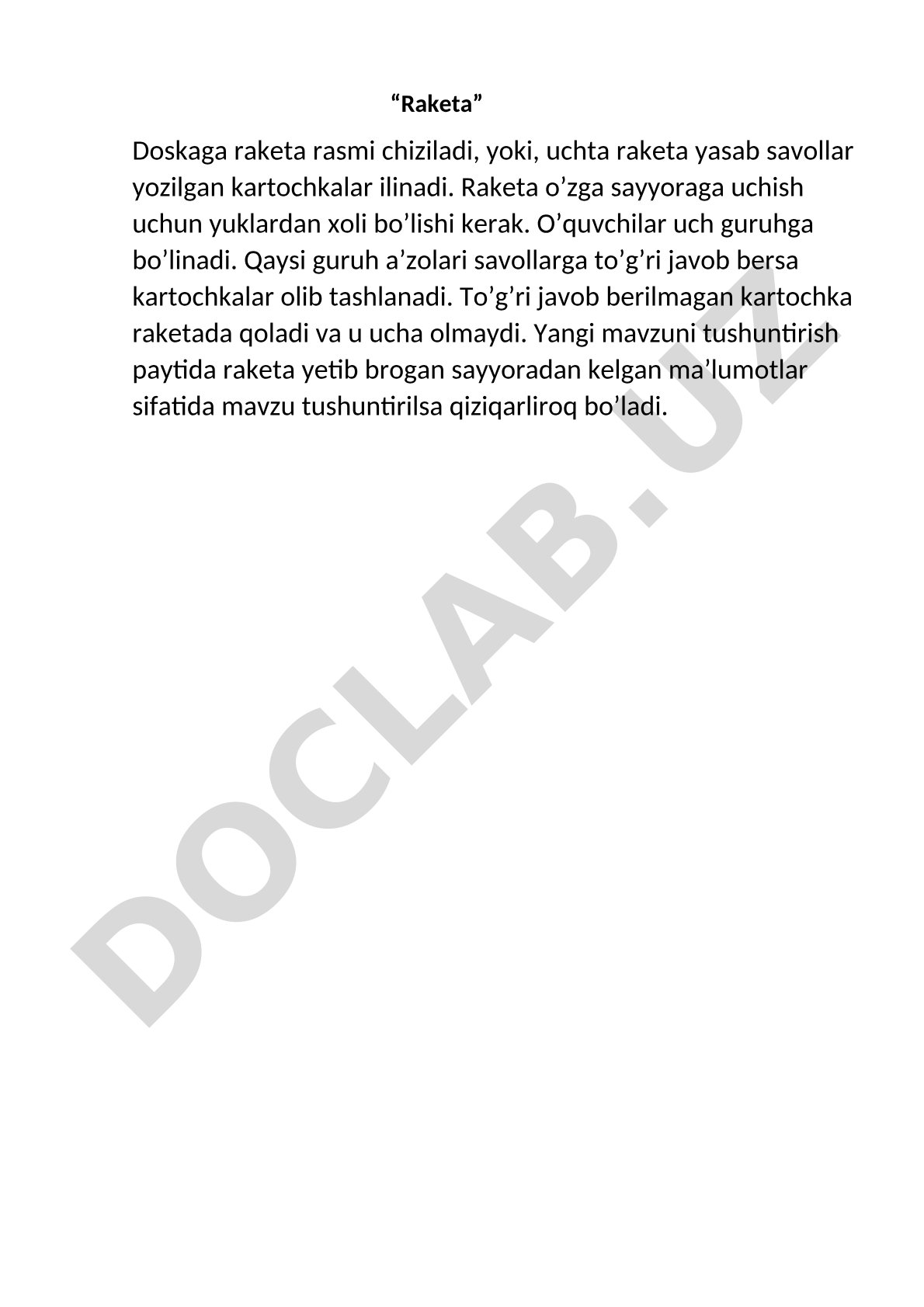Raketa orqali savol-javob o'yini