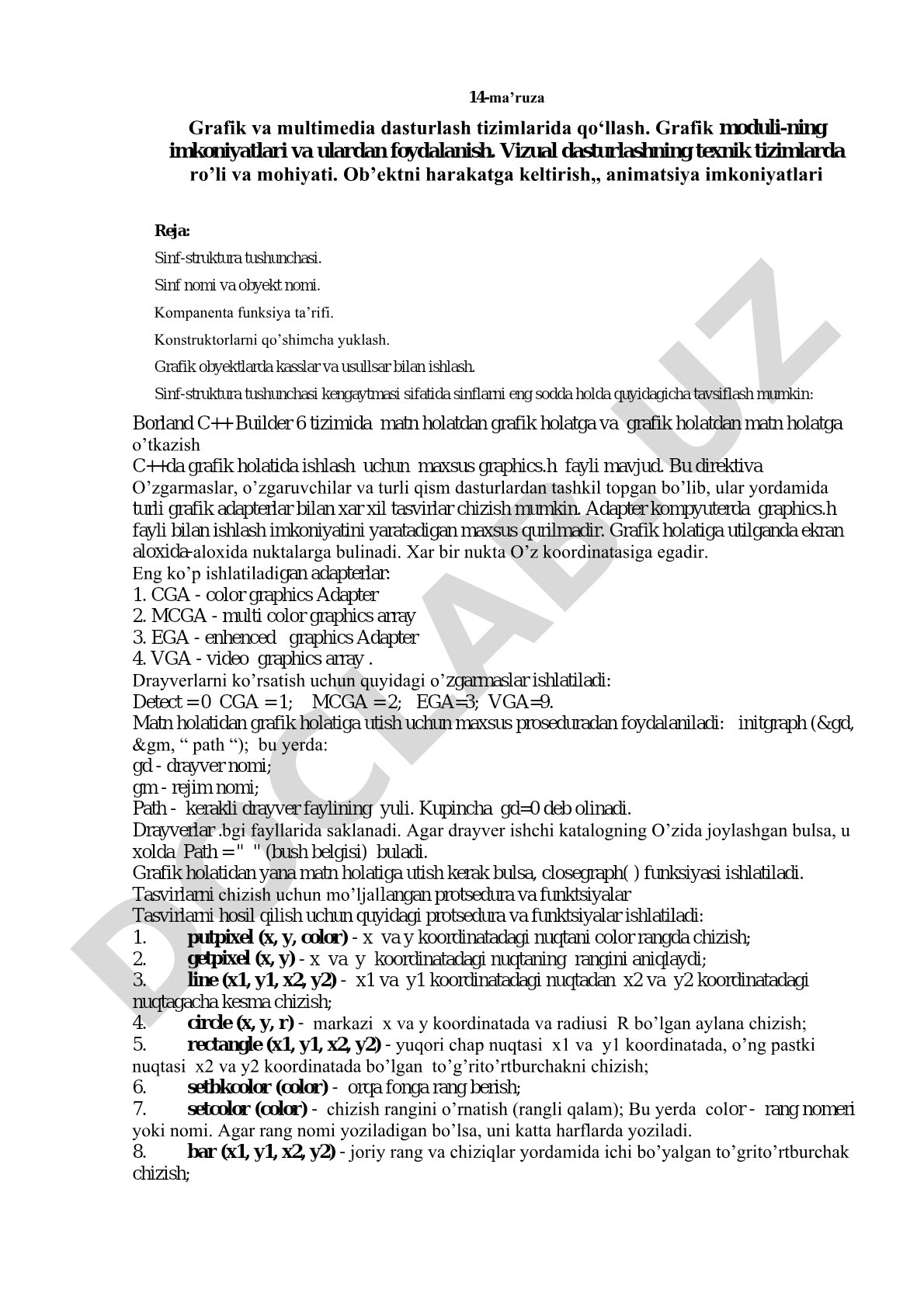 Grafik va multimedia dasturlash tizimlarida qo'llash