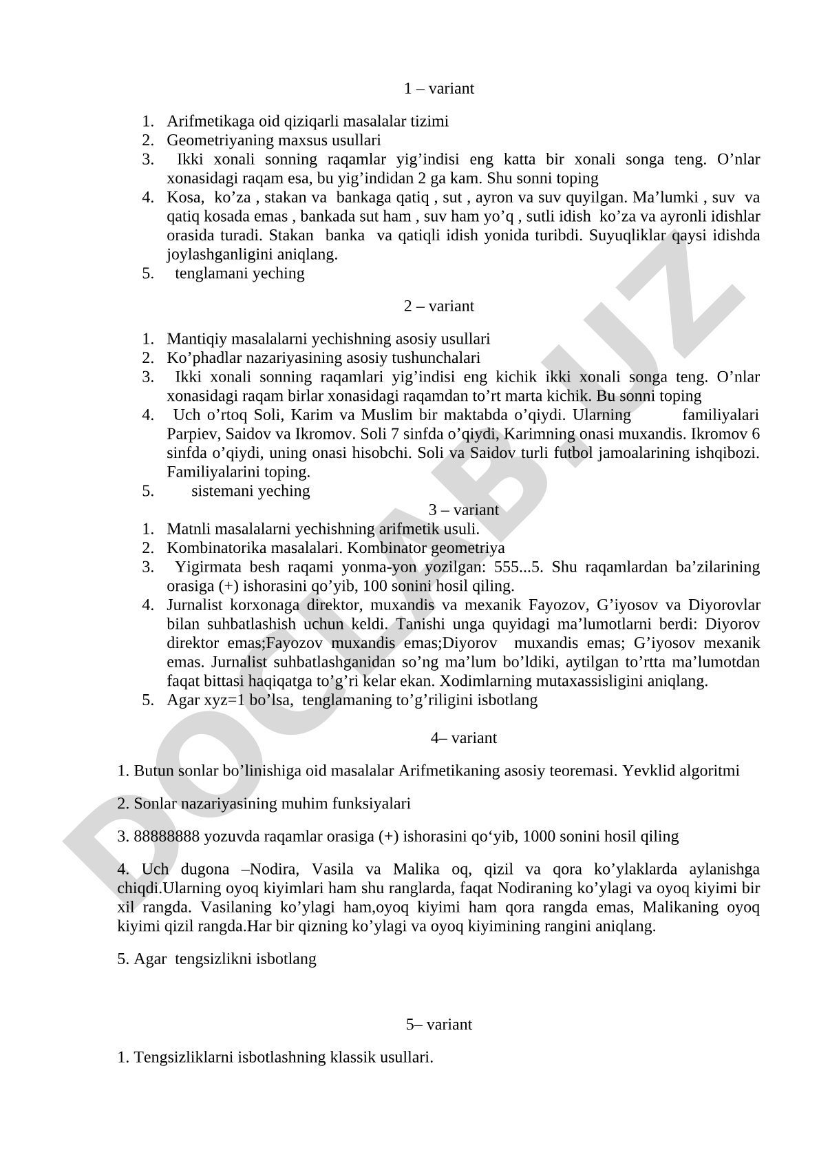Matematik va mantiqiy masalalar to'plami