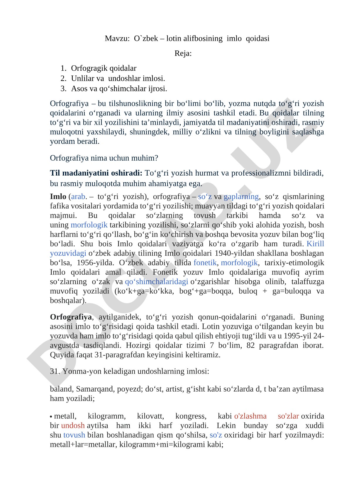 O`zbek – lotin alifbosining imlo qoidasi