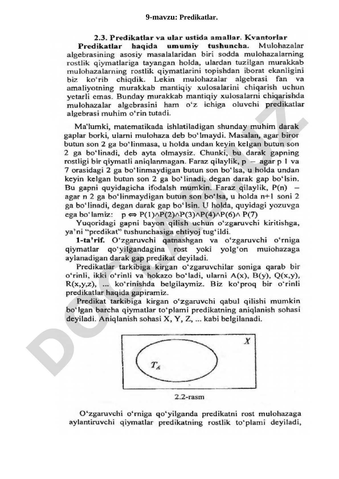 Predikatlar mavzusiga oid materiallar, ta'riflar va misollar keltirilgan