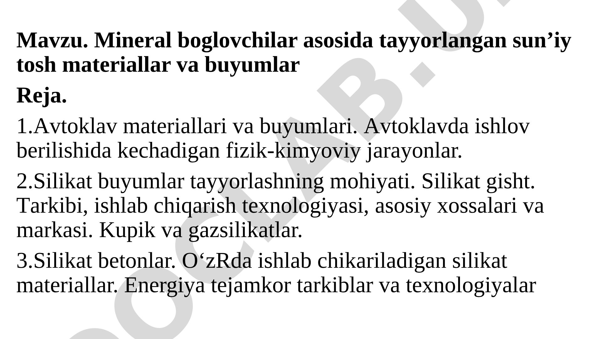 Minerаl boglovchilаr аsosidа tаyyorlаngаn sun’iy tosh mаteriаllаr vа buyumlаr