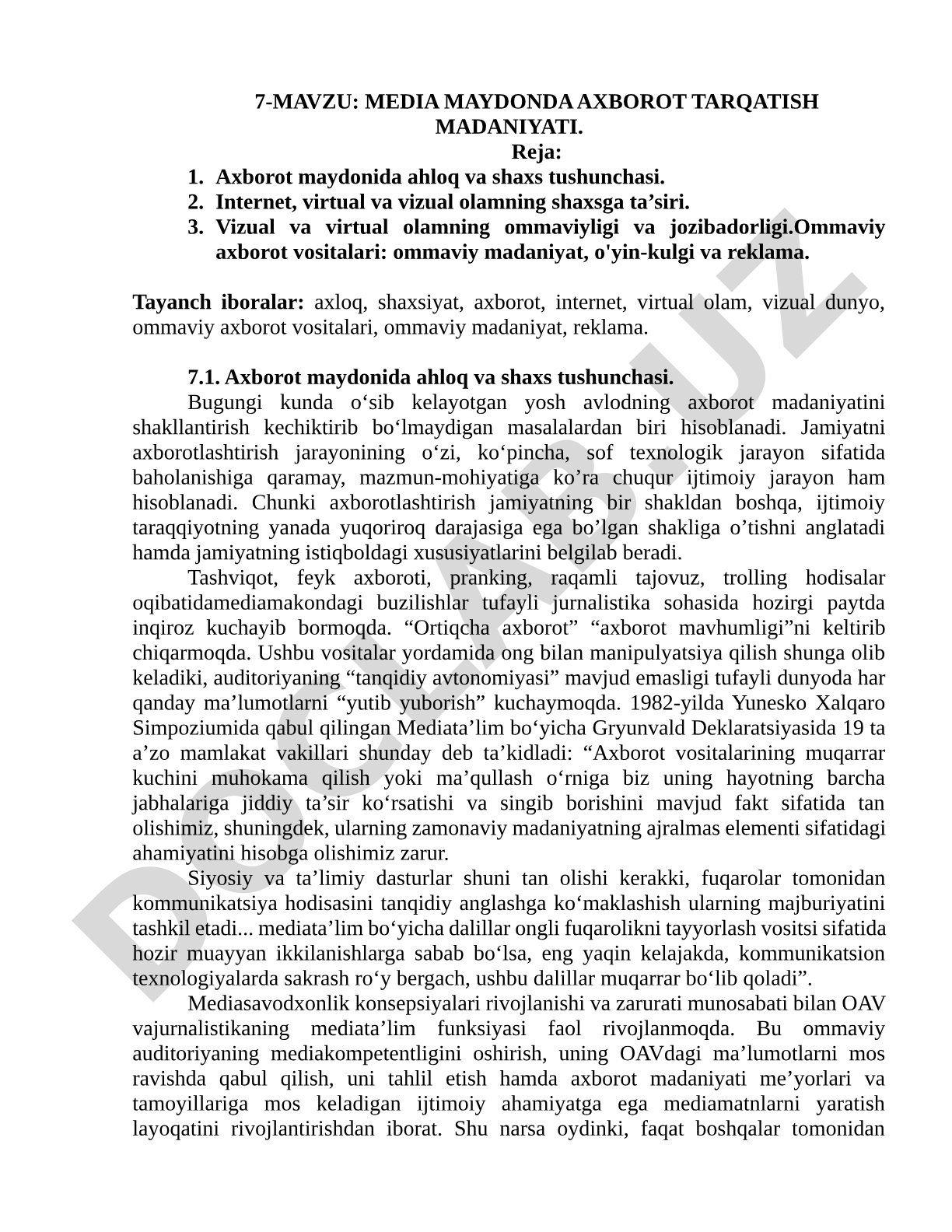 Media maydonda axborot tarqatish madaniyati