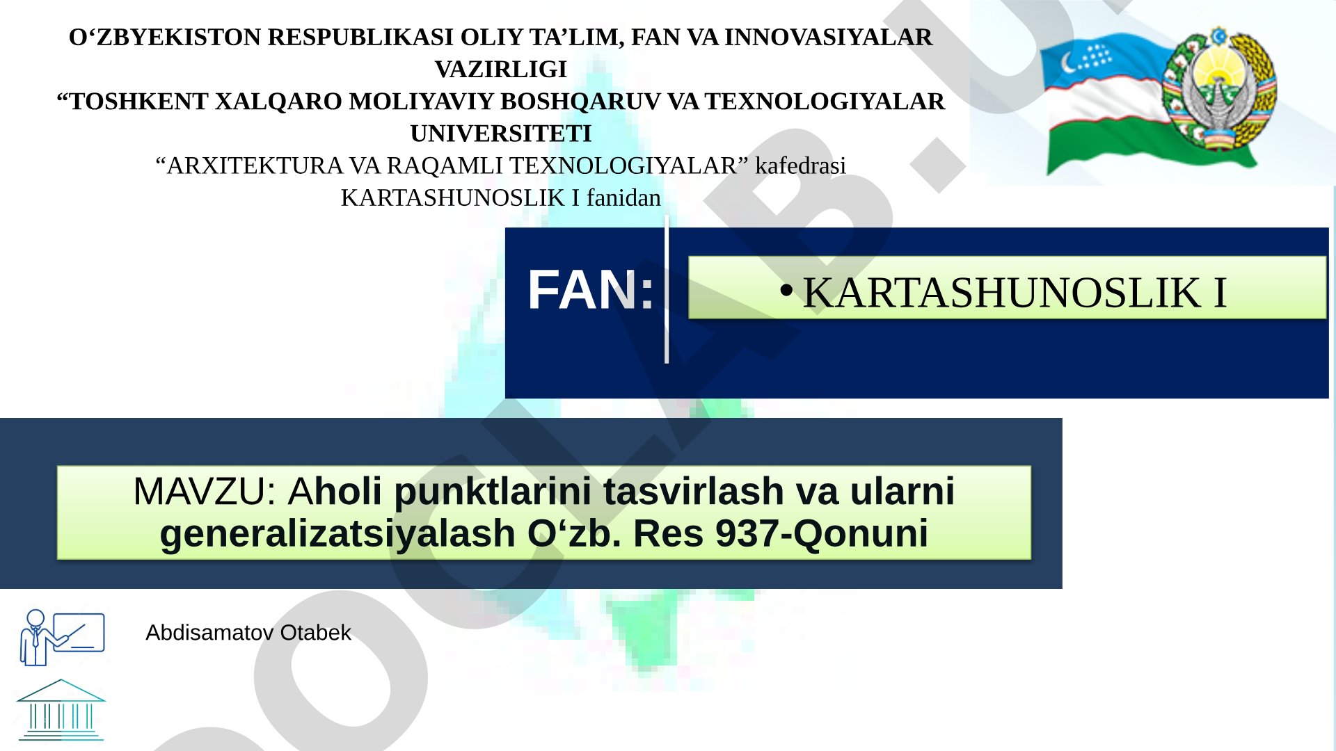 Aholi punktlarini tasvirlash va ularni generalizatsiyalash