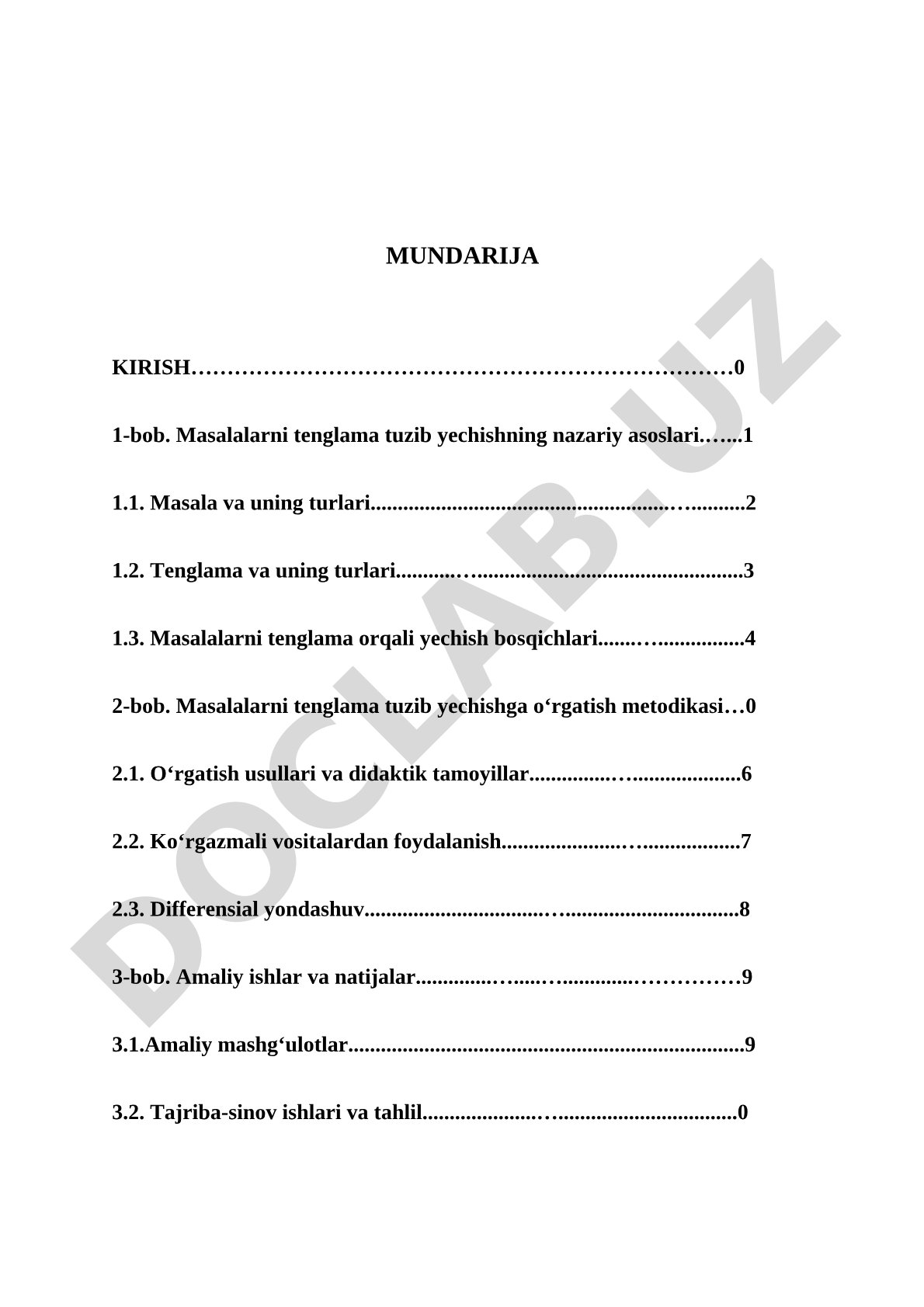 Masalalarni tenglama tuzib yechishga o‘rgatish metodikasi