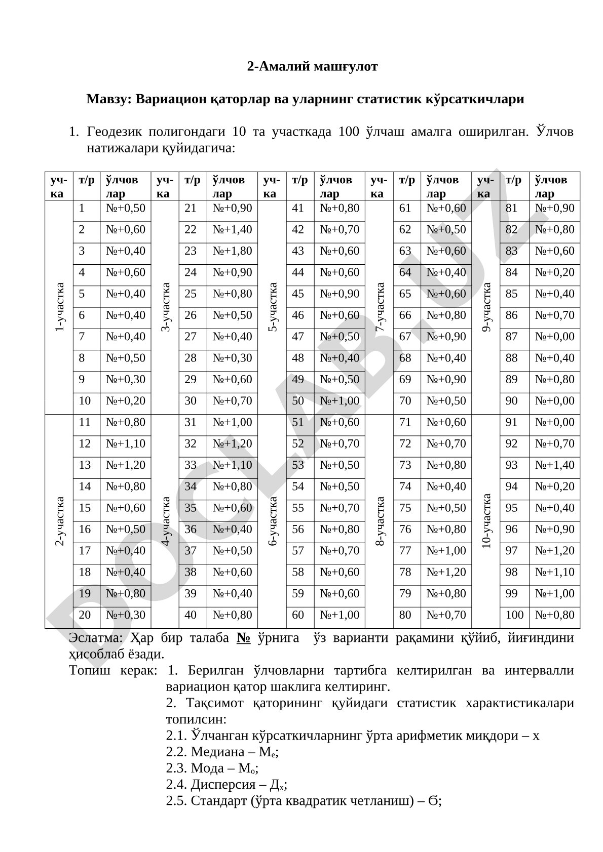 Вариацион қаторлар ва уларнинг статистик кўрсаткичлари