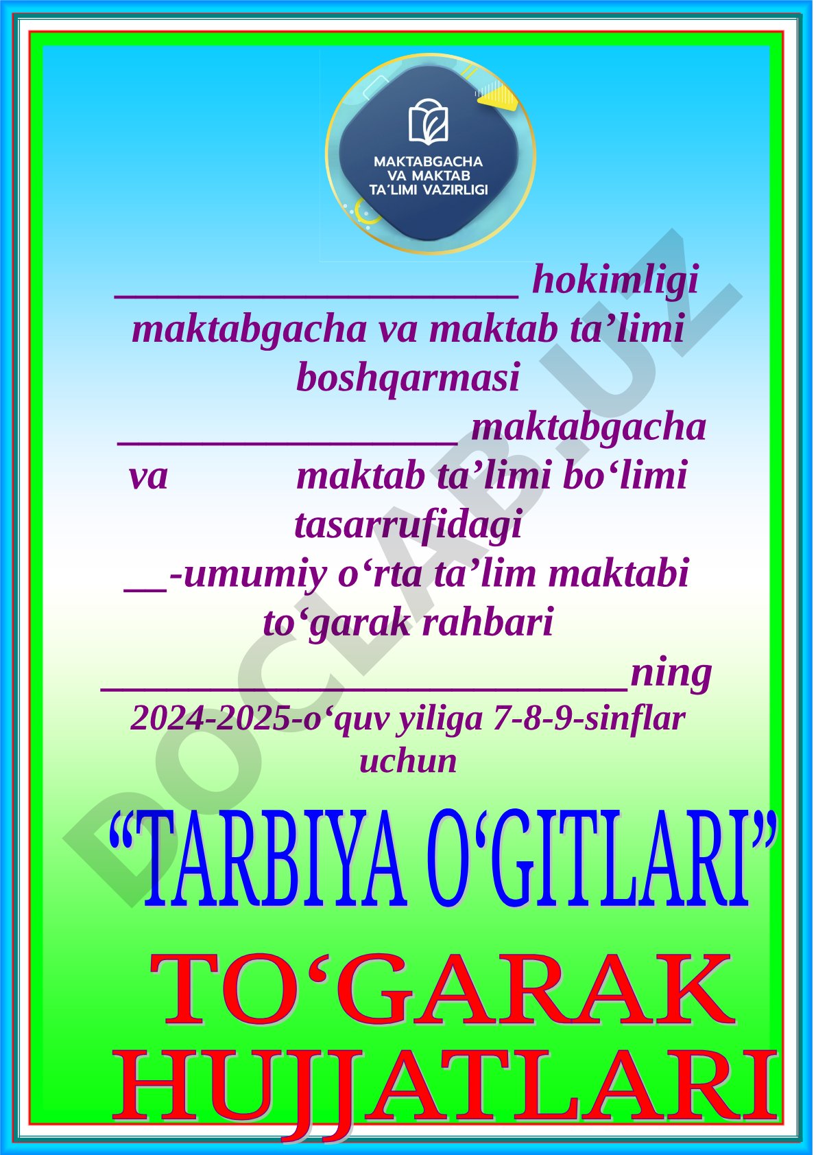 Tarbiya o‘gitlari to‘garagining 2024-2025-o‘quv yili ish rejasi