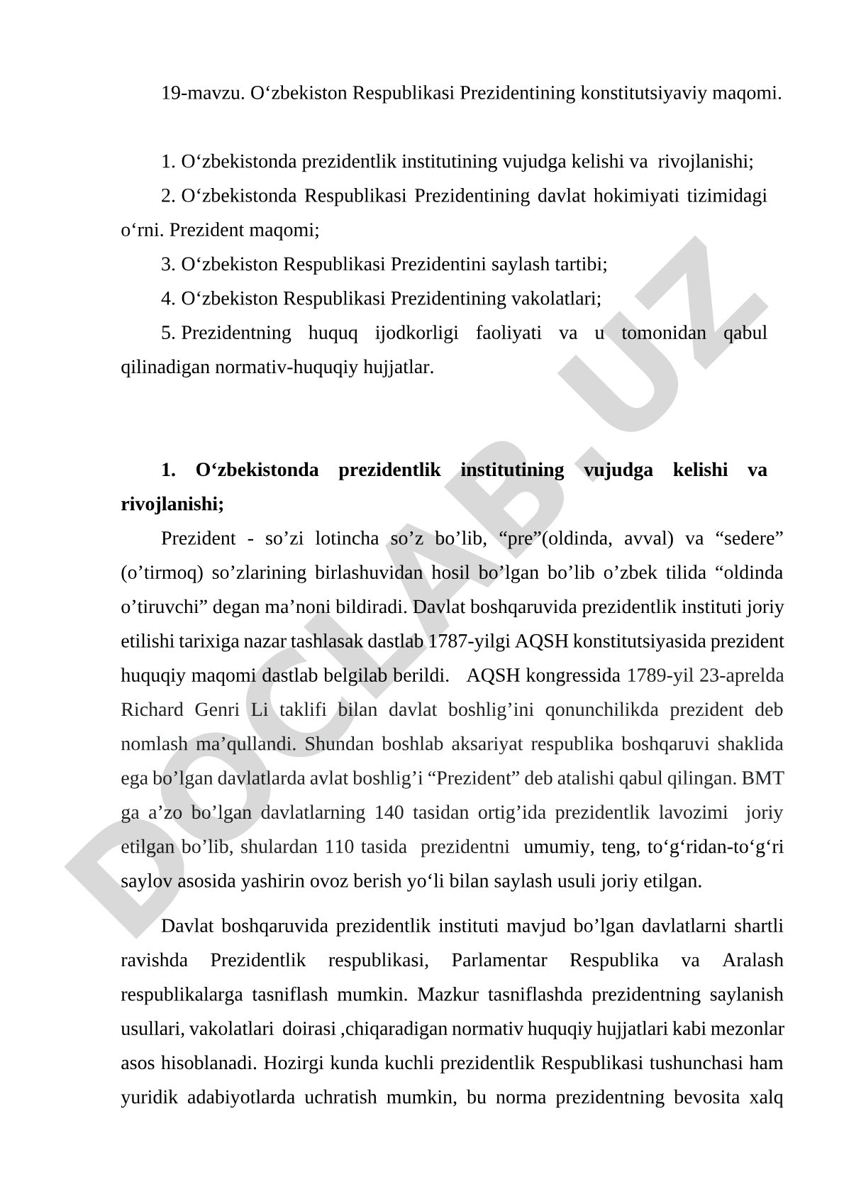 O‘zbekiston Respublikasi Prezidentining konstitutsiyaviy maqomi