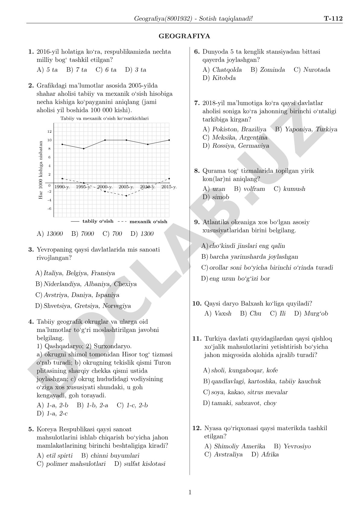 Geografiya testi (T-112)