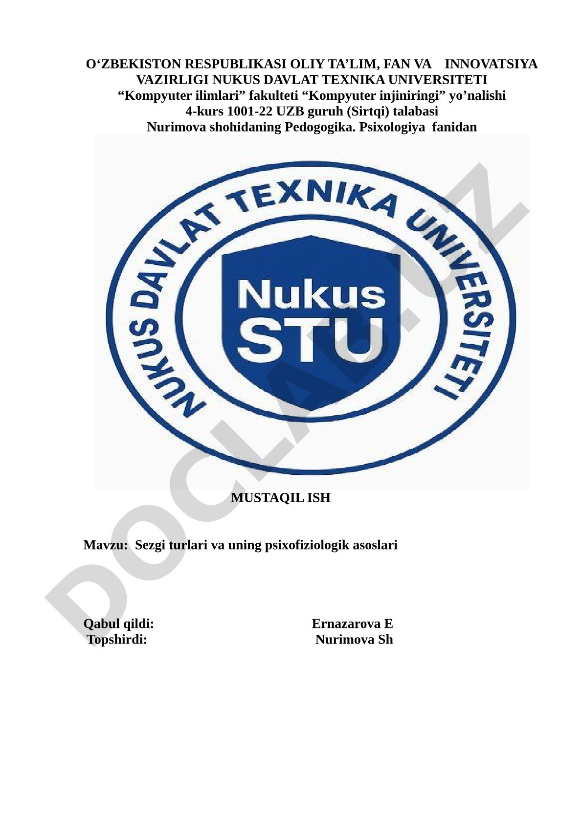 Sezgi turlari va uning psixofiziologik asoslari