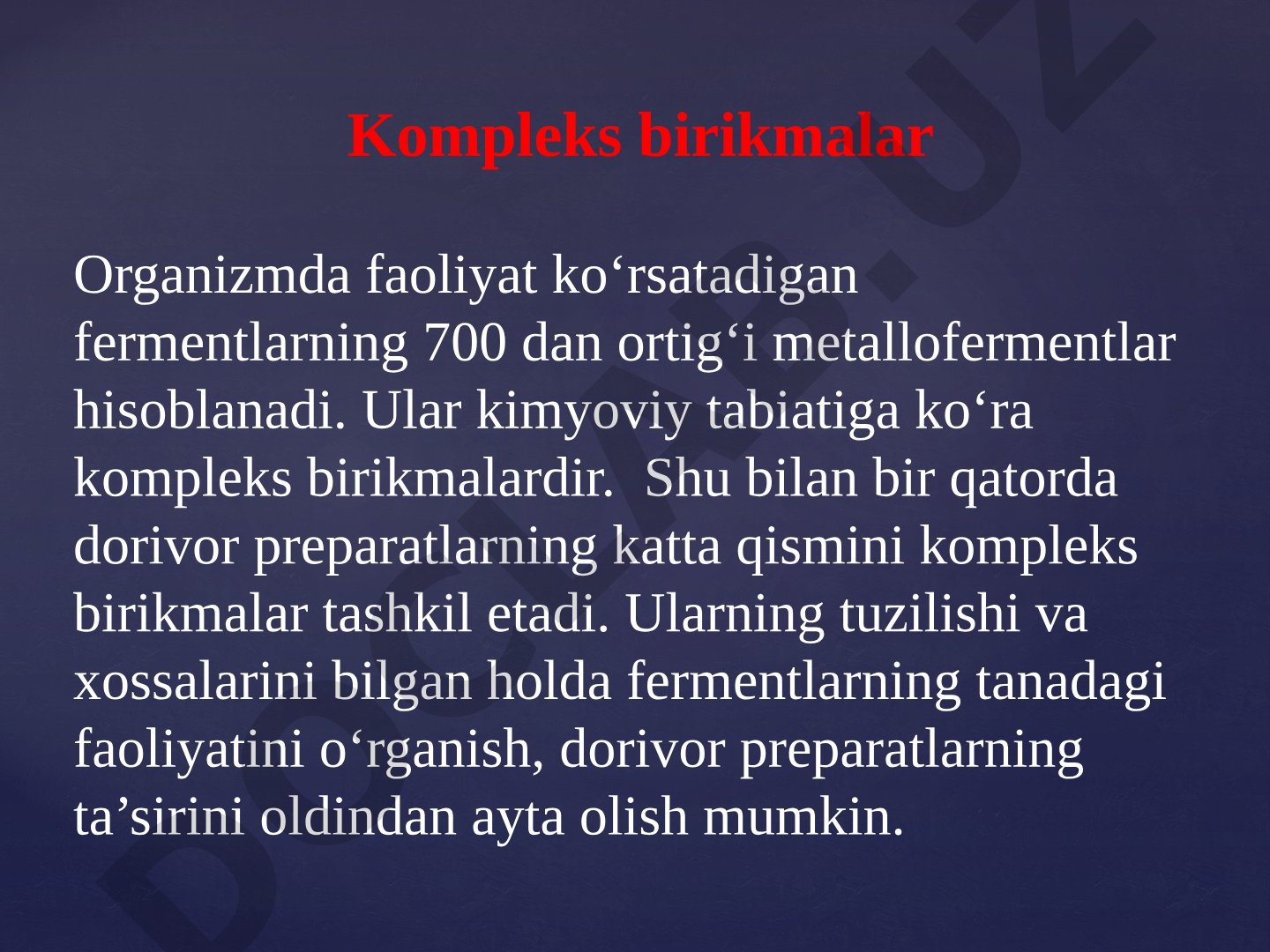 Kompleks birikmalar va ularning organizmdagi ahamiyati