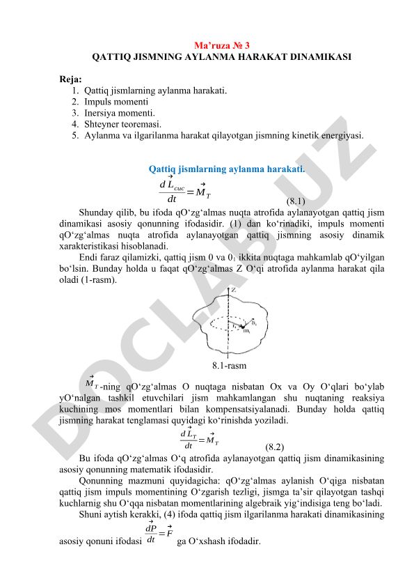 Qattiq jismning aylanma harakati dinamikasi
