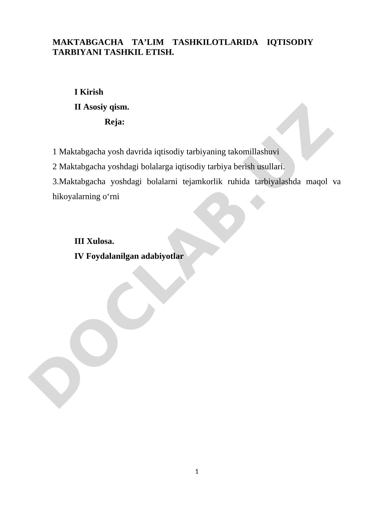 Maktabgacha ta’lim tashkilotlarida iqtisodiy tarbiyani tashkil etish
