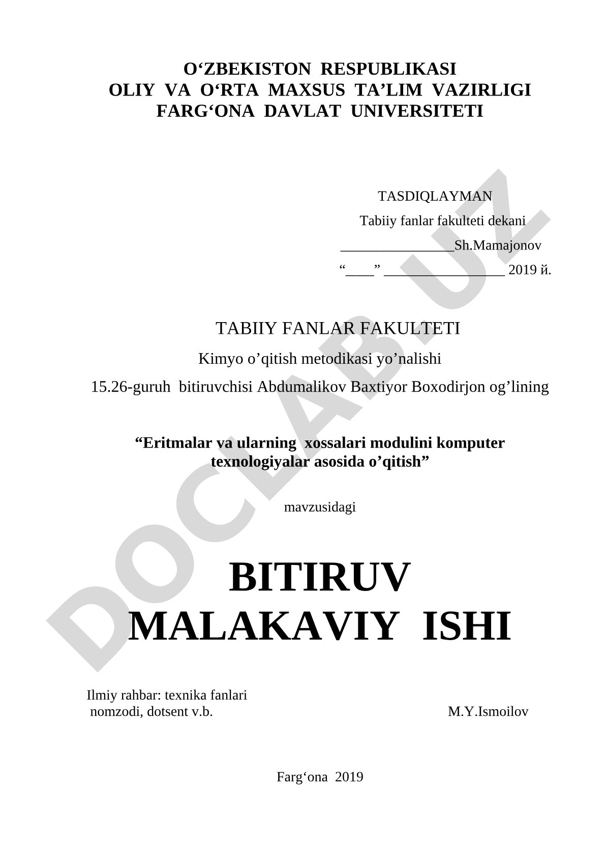 Eritmalar va ularning xossalari modulini komputer texnologiyalar asosida o’qitish