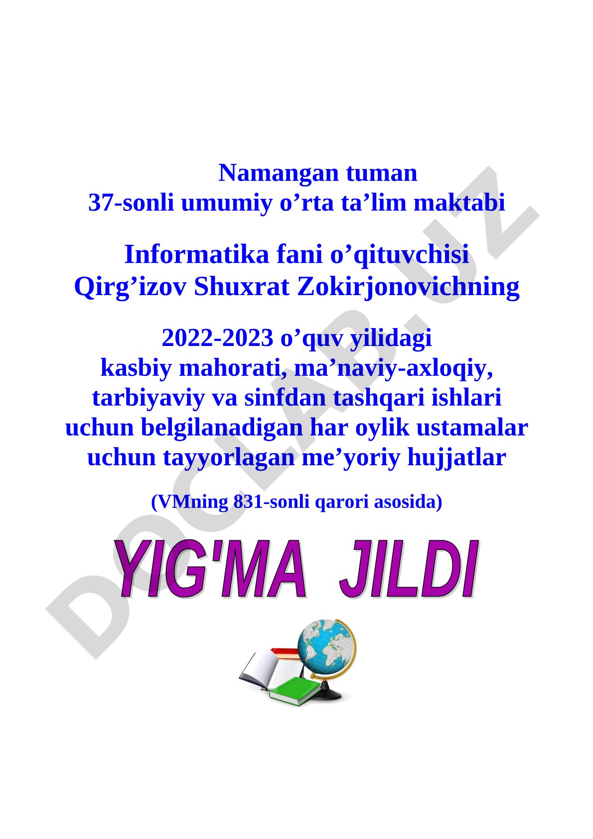 Informatika o'qituvchisi uchun oylik ustama belgilash