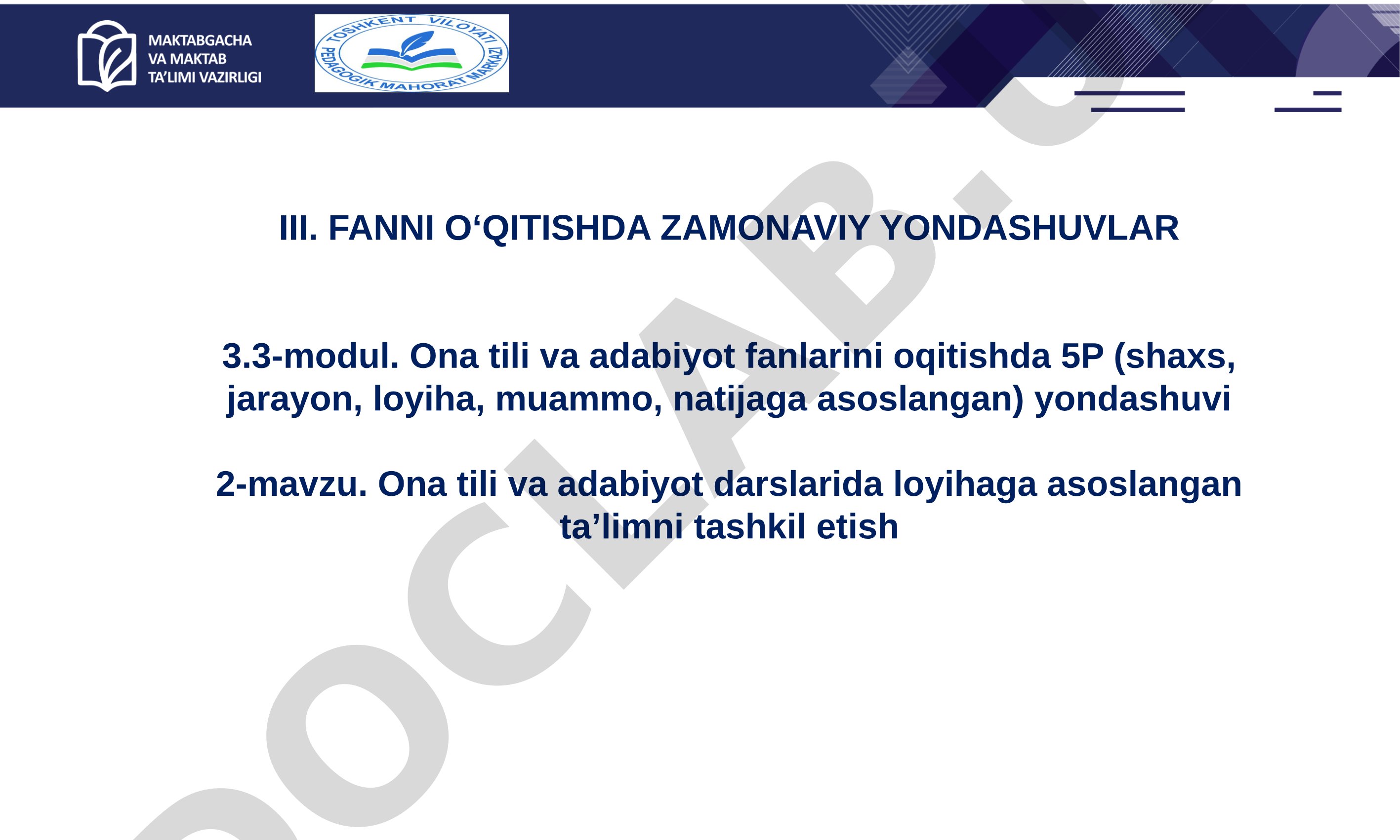 Ona tili va adabiyot darslarida loyihaga asoslangan ta’limni tashkil etish