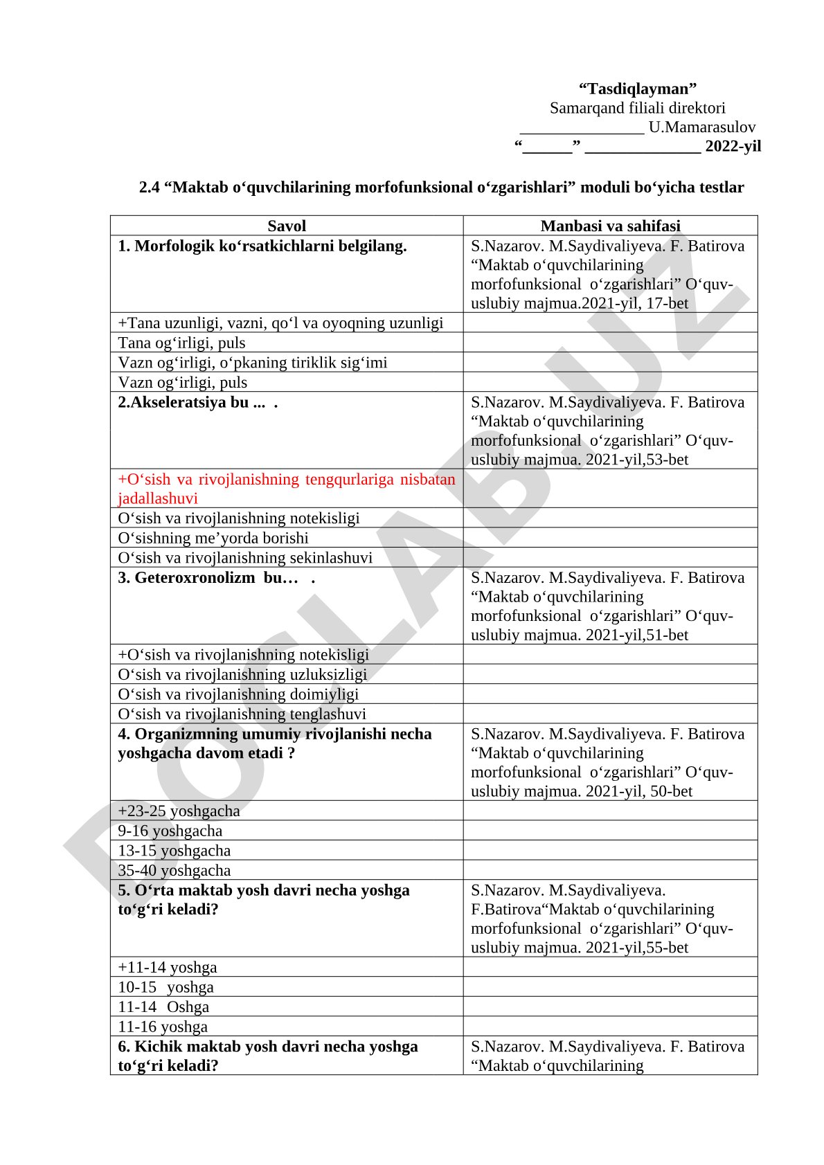 Maktab oʻquvchilarining morfofunksional oʻzgarishlari